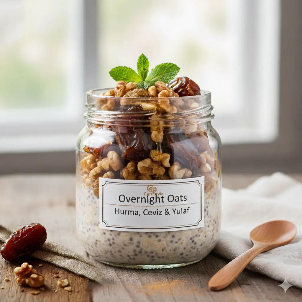 Gece bekletilmiş hurmalı ve cevizli yulaf ezmesi