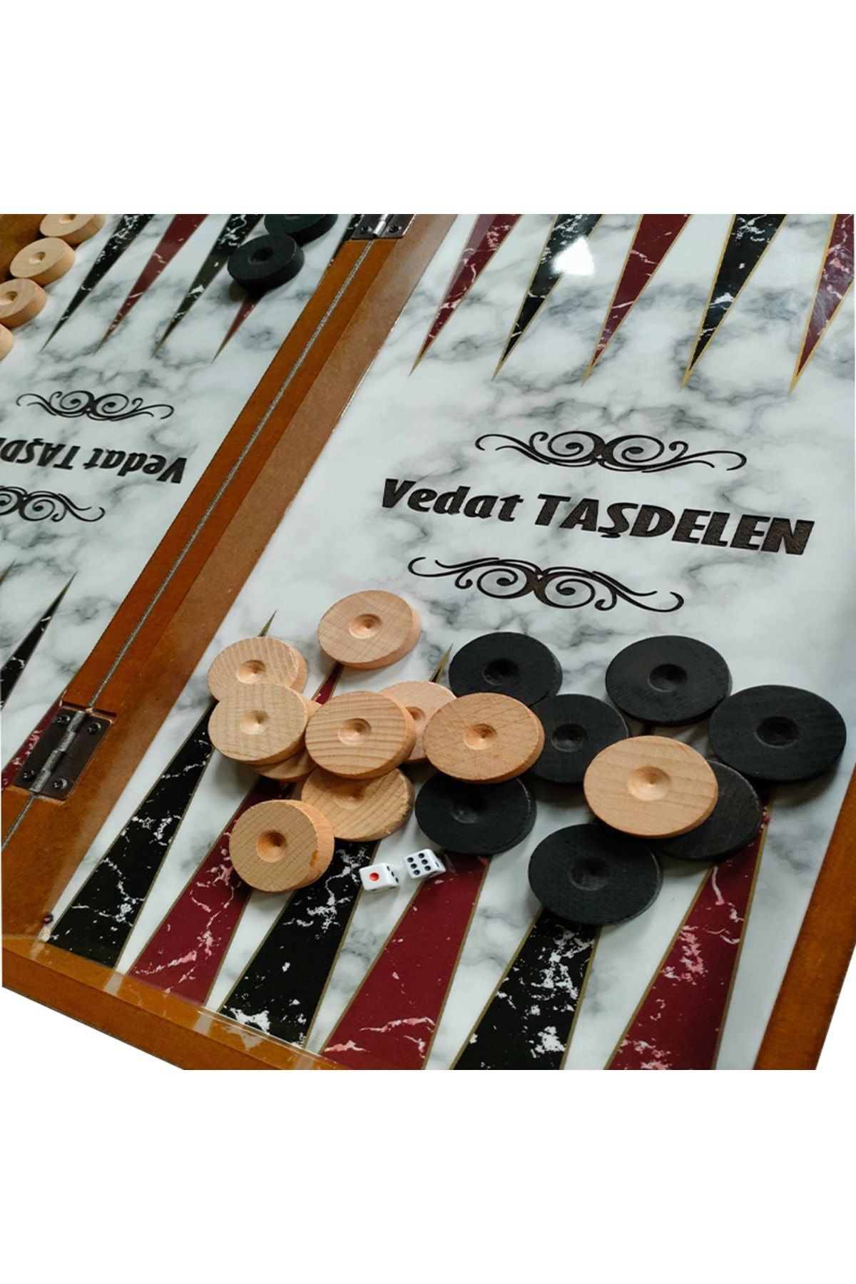 Kişiye / İsme Özel Marble Tavla Beyaz Mermer Desenli Tavla XXL