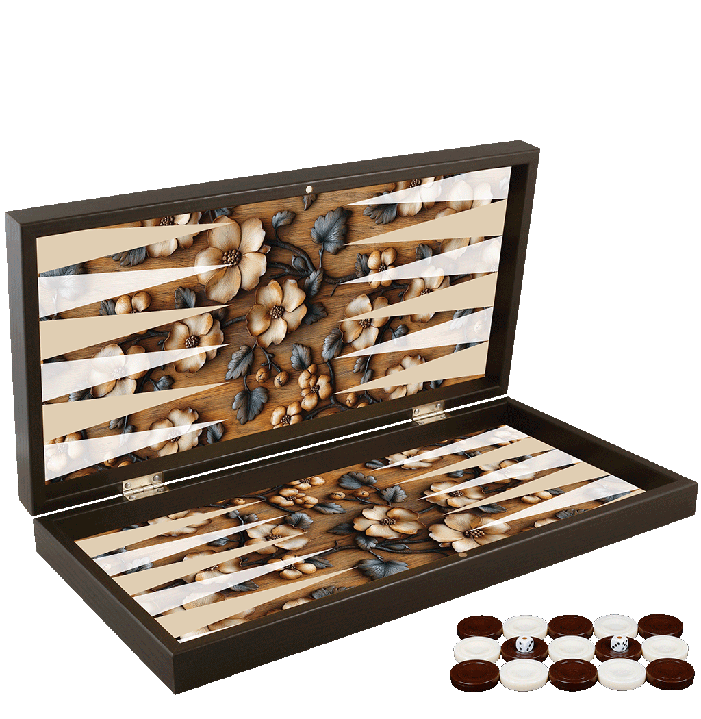 Klasik Tavla Flower Wood XXL