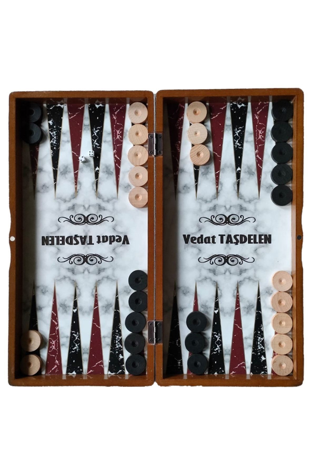 Kişiye / İsme Özel Marble Tavla Beyaz Mermer Desenli Tavla XXL