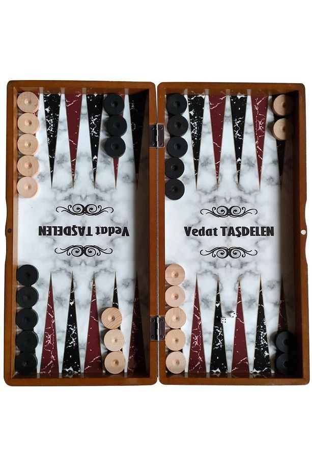 Kişiye / İsme Özel Marble Tavla Beyaz Mermer Desenli Tavla XXL