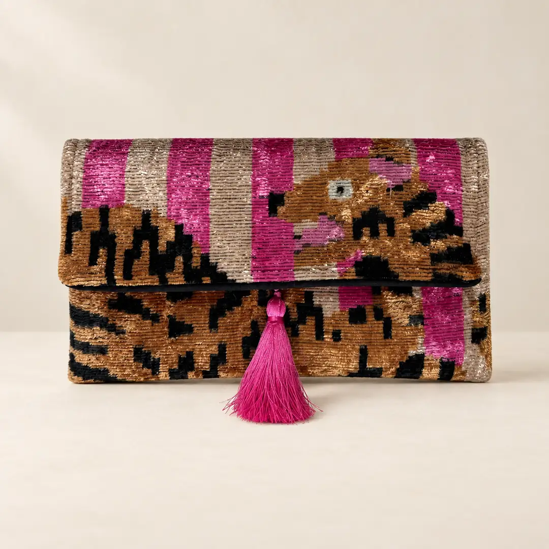 Silk Velvet Ikat Clutch Bag