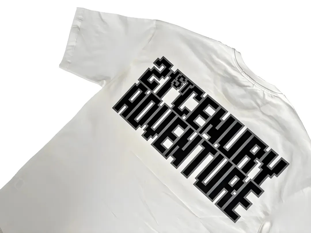 21ST Baskılı Beyaz Bisiklet Yaka Kısa Kollu Oversize Erkek Tişört