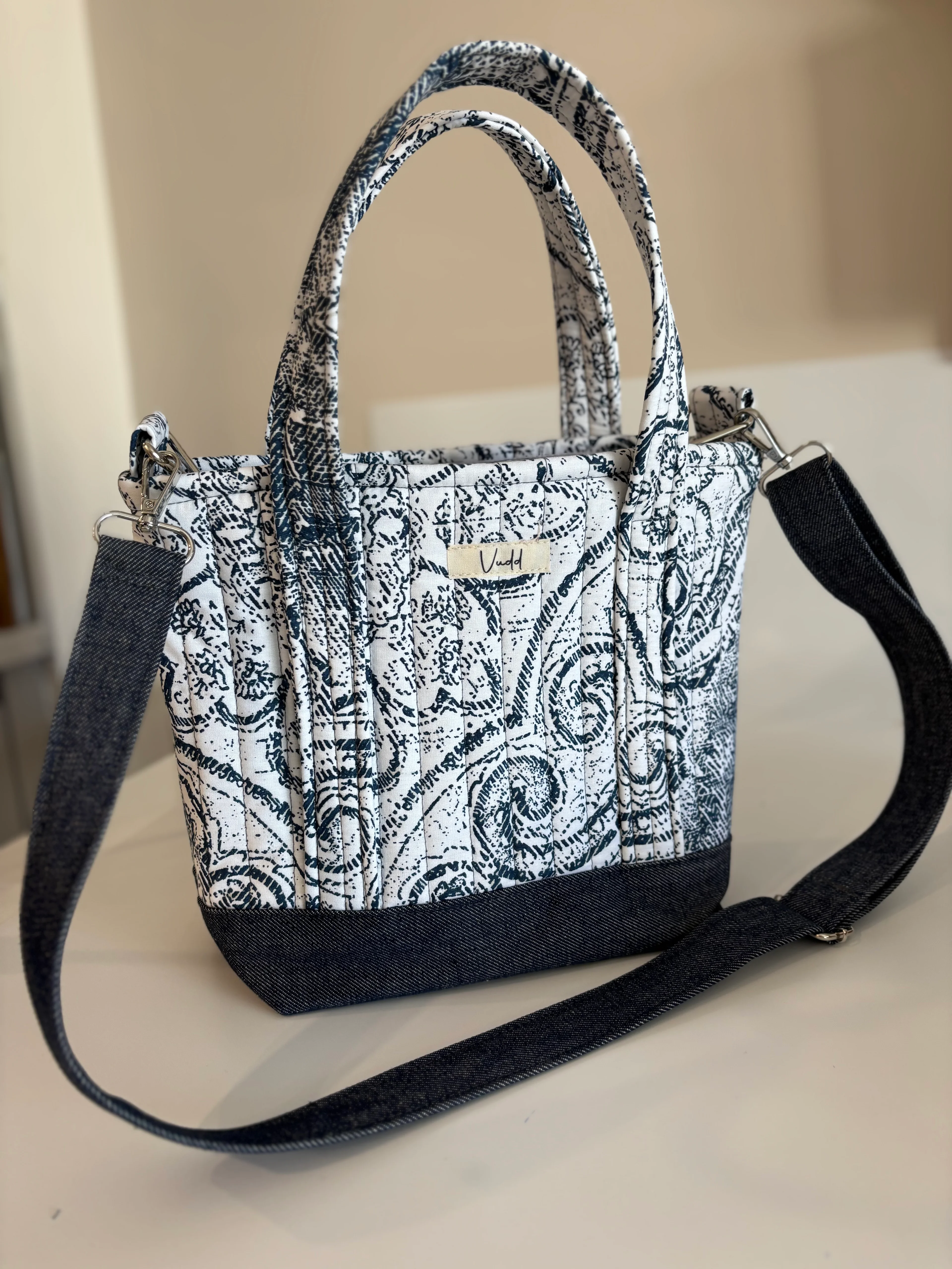 Denim kapitone midi çanta