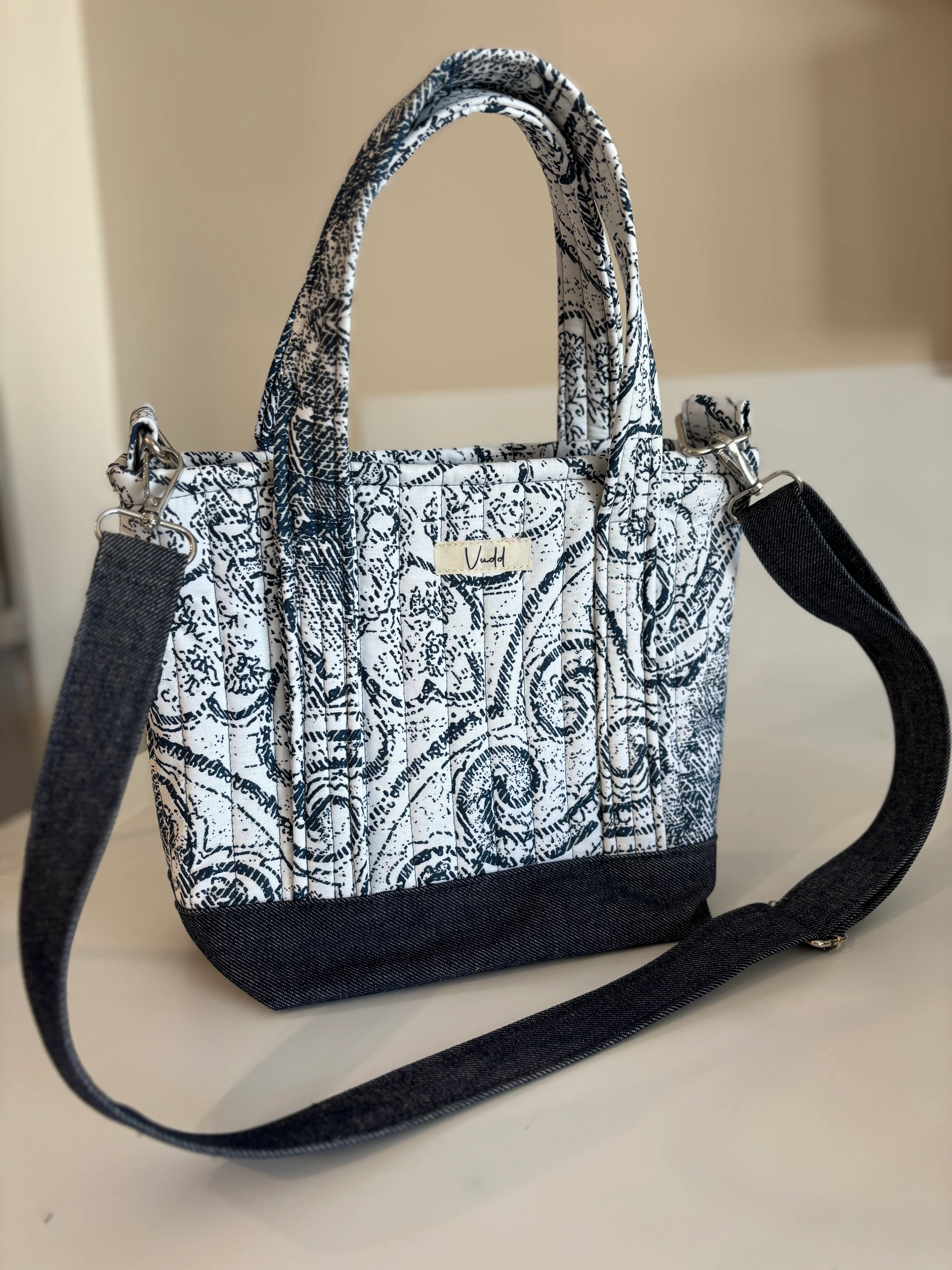 Denim kapitone midi çanta