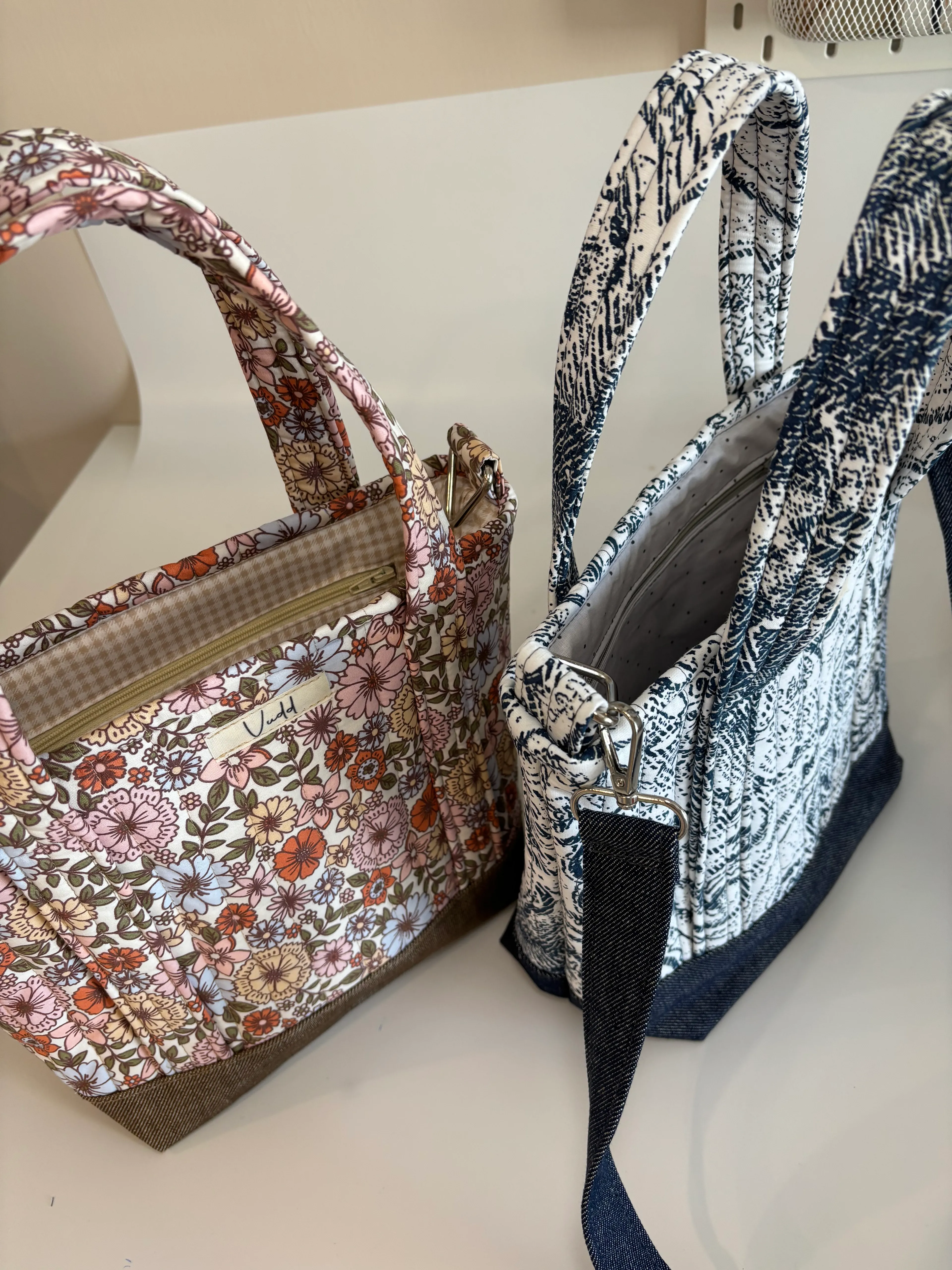 Denim kapitone midi çanta