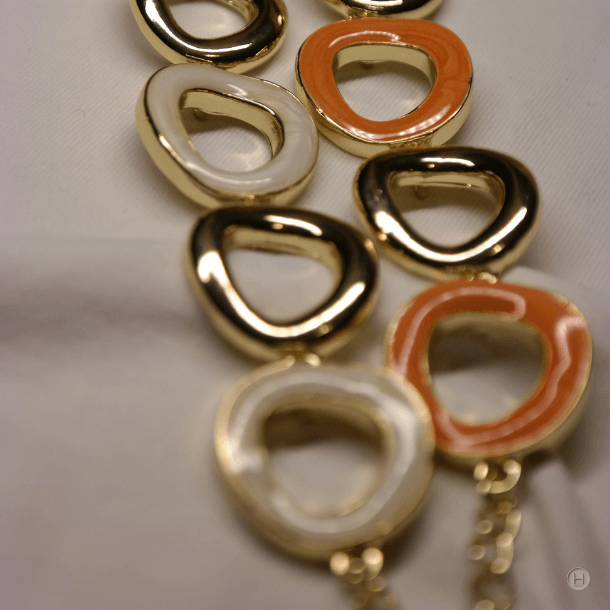 TURUNCU&BEYAZ FORMLU GOLD HALKA BİLEKLİK