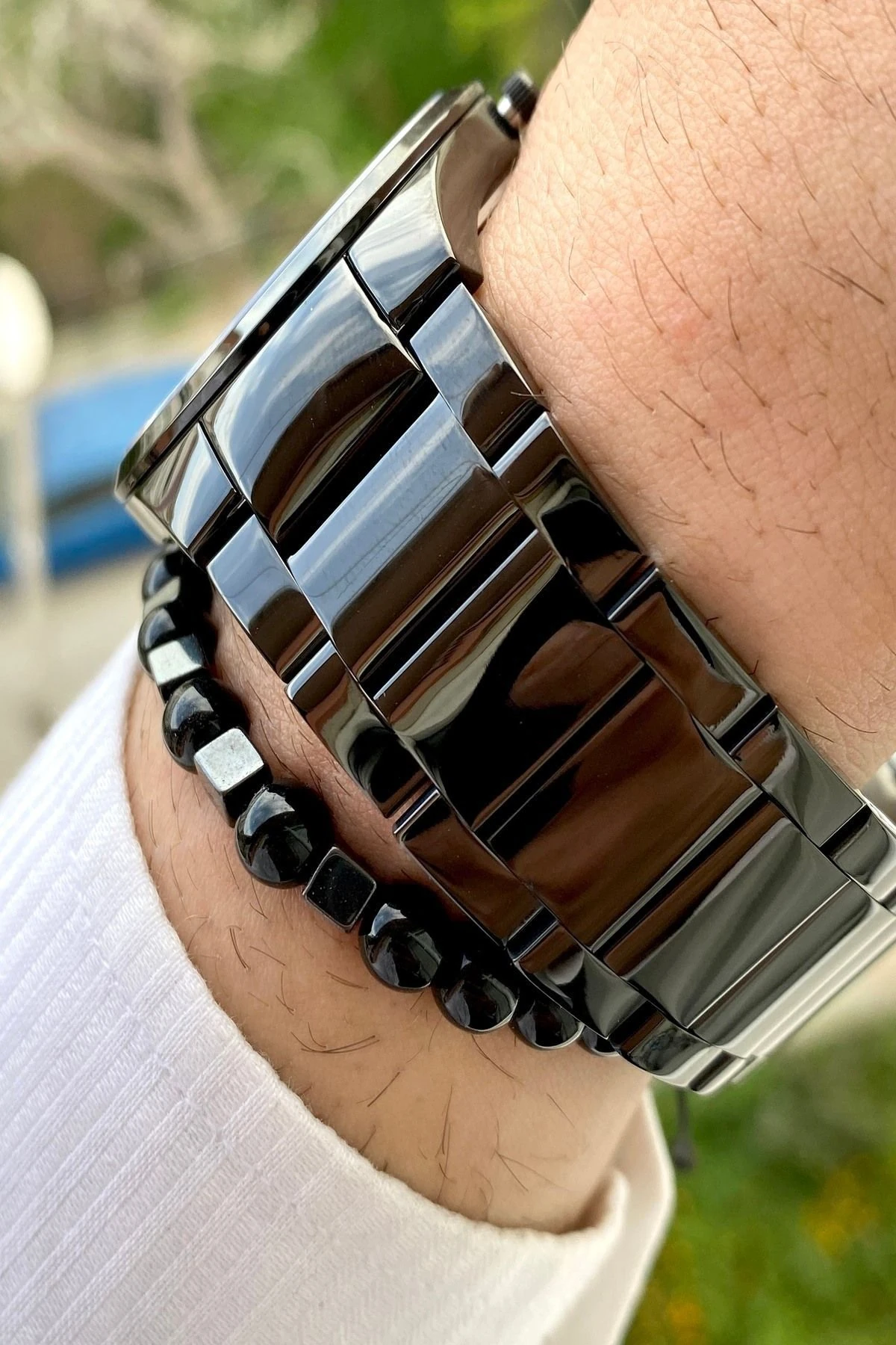 Çelik Kordon Erkek Kol Saati + Bileklik