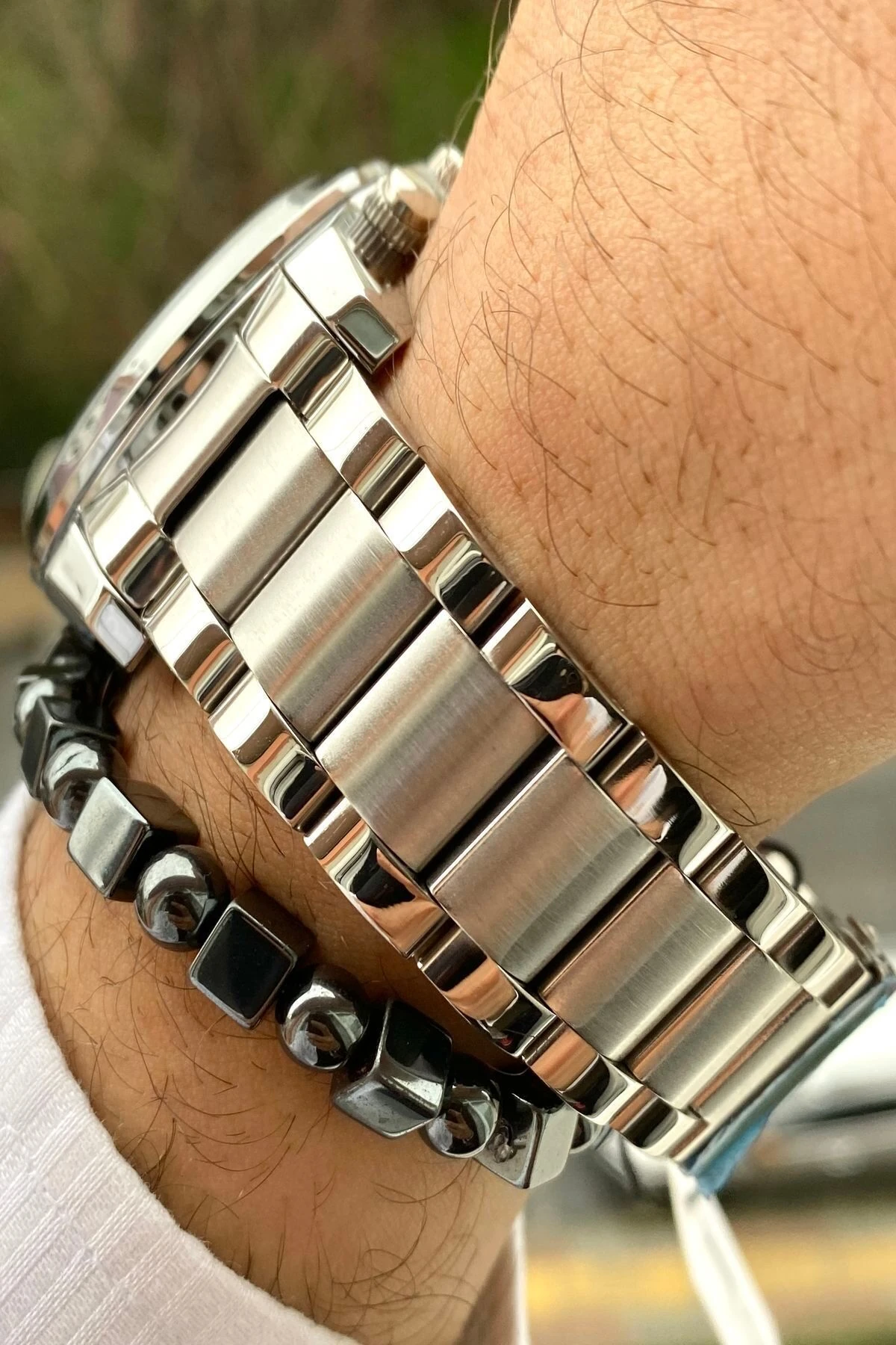 Çelik Kordon Erkek Kol Saati + Bileklik