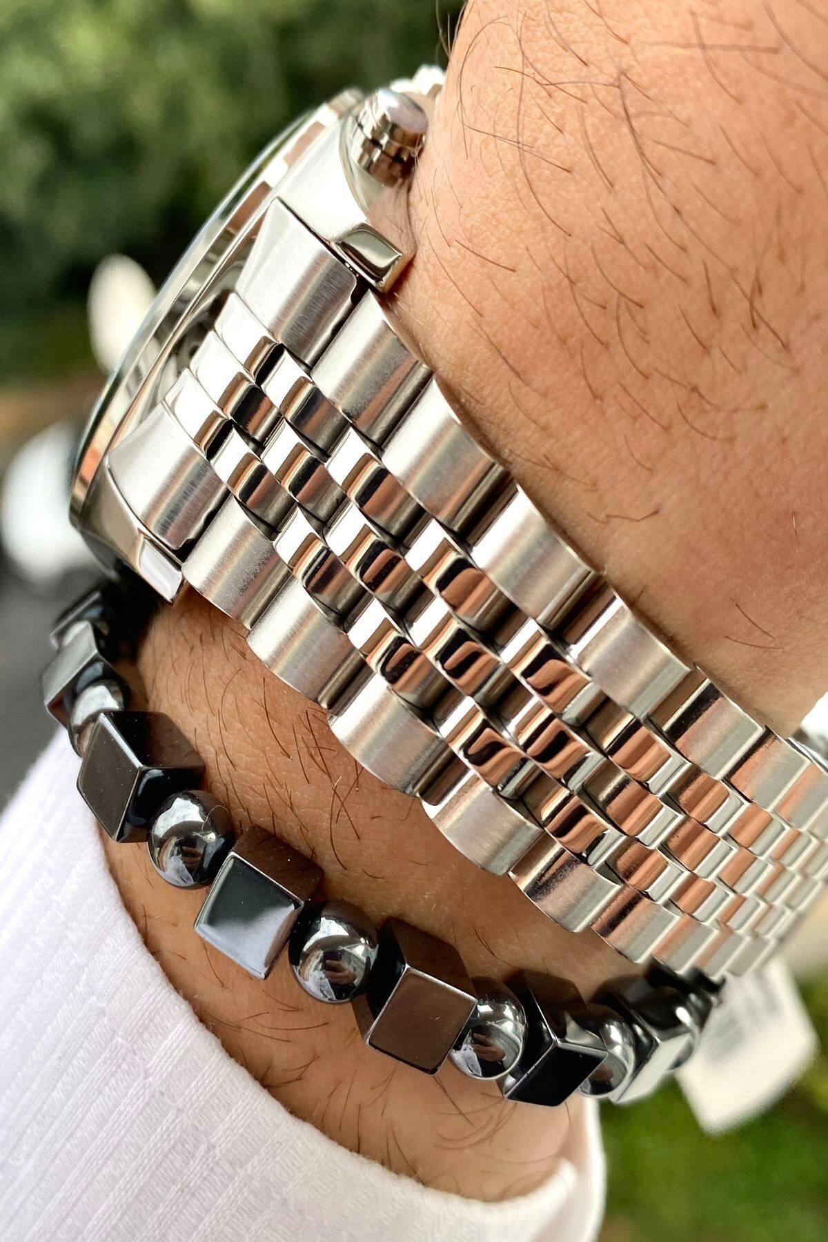 Paslanmaz Çelik Kordon Erkek Kol Saati 3 Atm Su Geçirmez+Bileklik