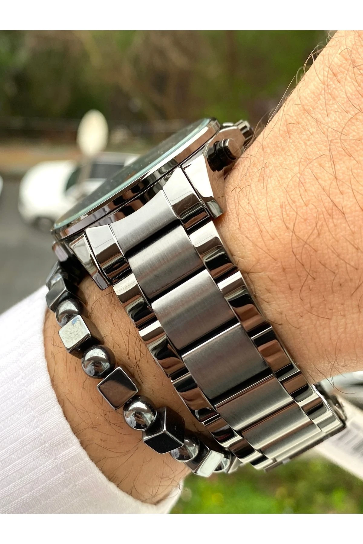 Çelik Kordon Erkek Kol Saati+Bileklik