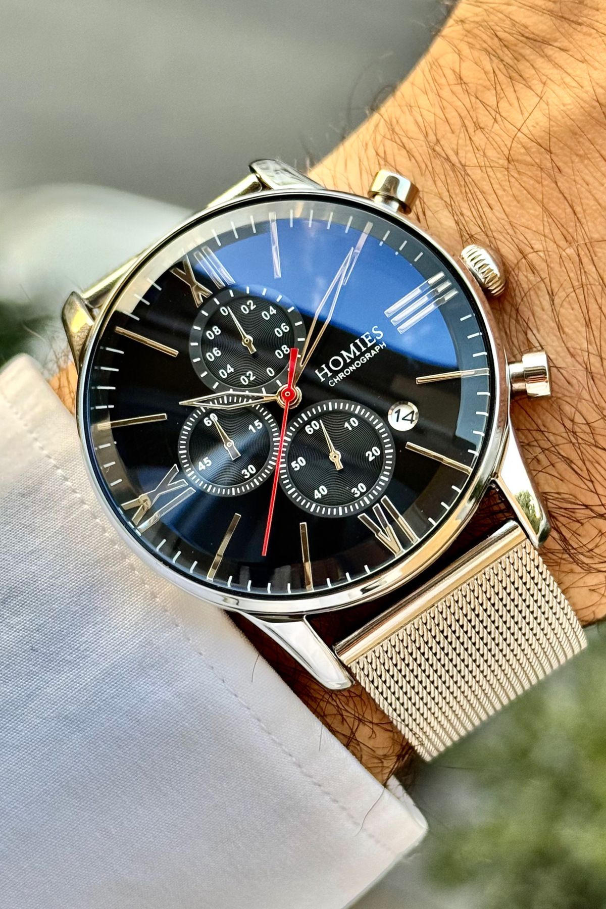 ERKEK KOL SAATİ GÜMÜŞ RENK ORJİNAL PASLANMAZ ÇELİK HASIR KORDON HEDİYELİ KUTUSU VE BİLEKLİK.