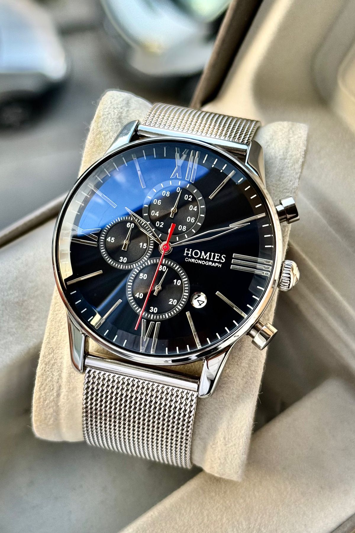 ERKEK KOL SAATİ GÜMÜŞ RENK ORJİNAL PASLANMAZ ÇELİK HASIR KORDON HEDİYELİ KUTUSU VE BİLEKLİK.