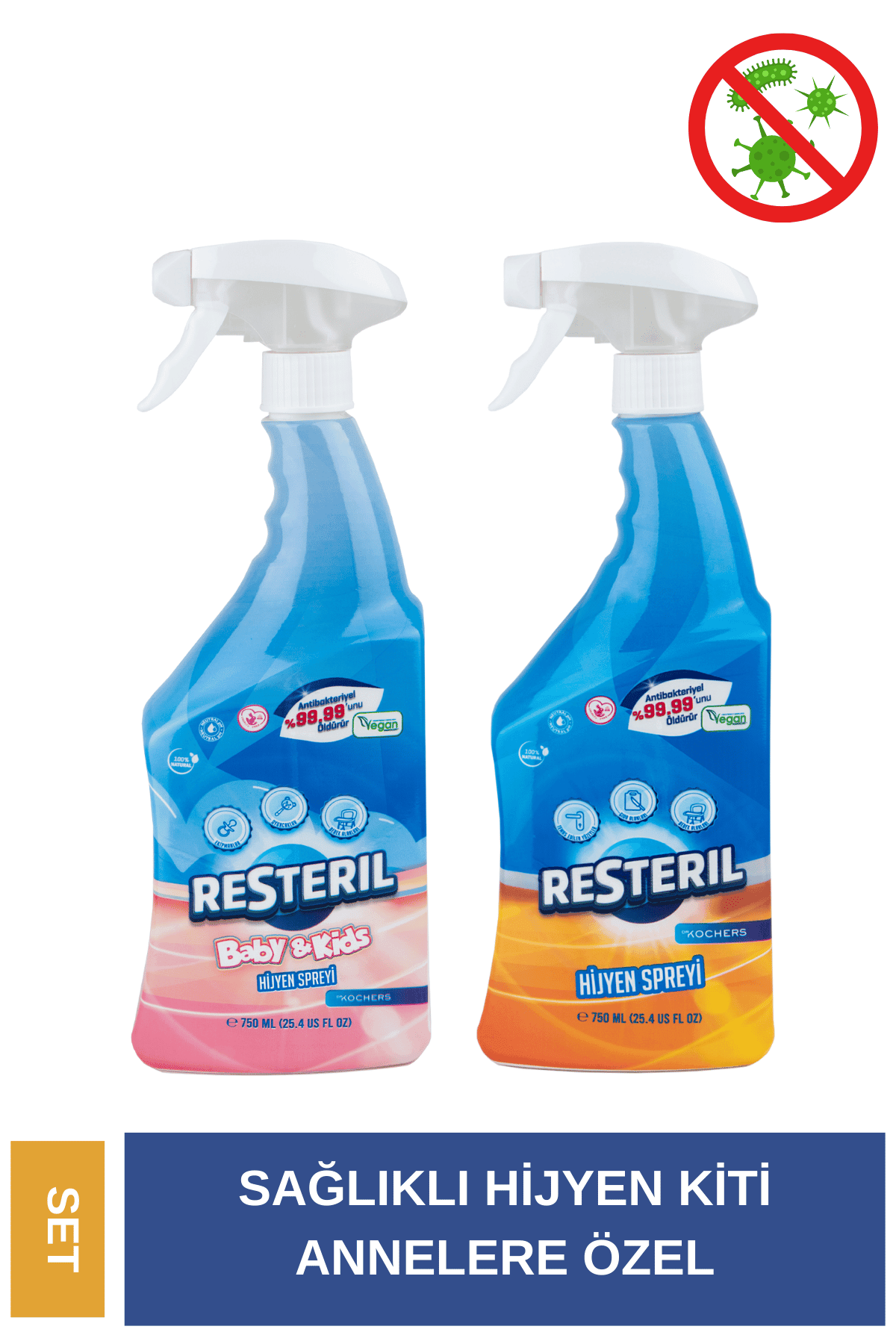 Parfümsüz Mutfak Banyo Yüzey Temizleyici Mama Sandalyesi Oyuncak Temizleyici Dezenfektan Set 2x750ml