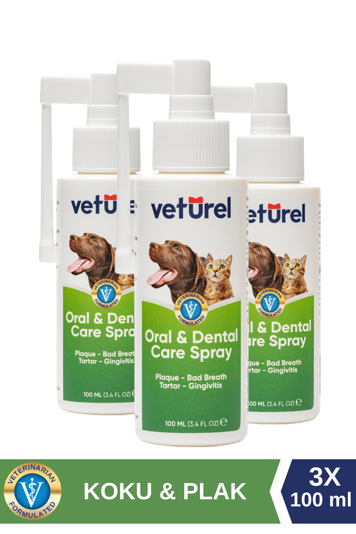Günlük Kedi Ağız Kokusu Giderici Diş Eti Yarası Plak Tartar Önleyici Köpek Ağız Kokusu Sprey 3x100ml