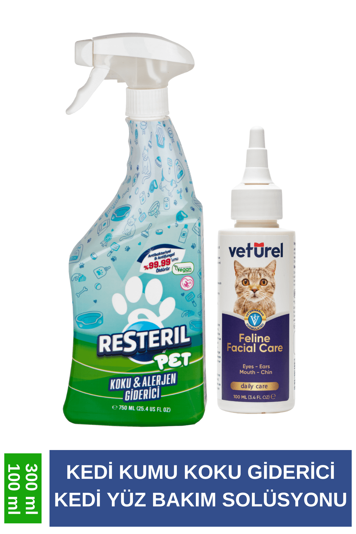 Kedi Kumu Koku Giderici Kedi Kumu Kokusu Kedi Aknesi Bakım PET 750ml - Kedi Yüz Bakım Solüsyonu Set