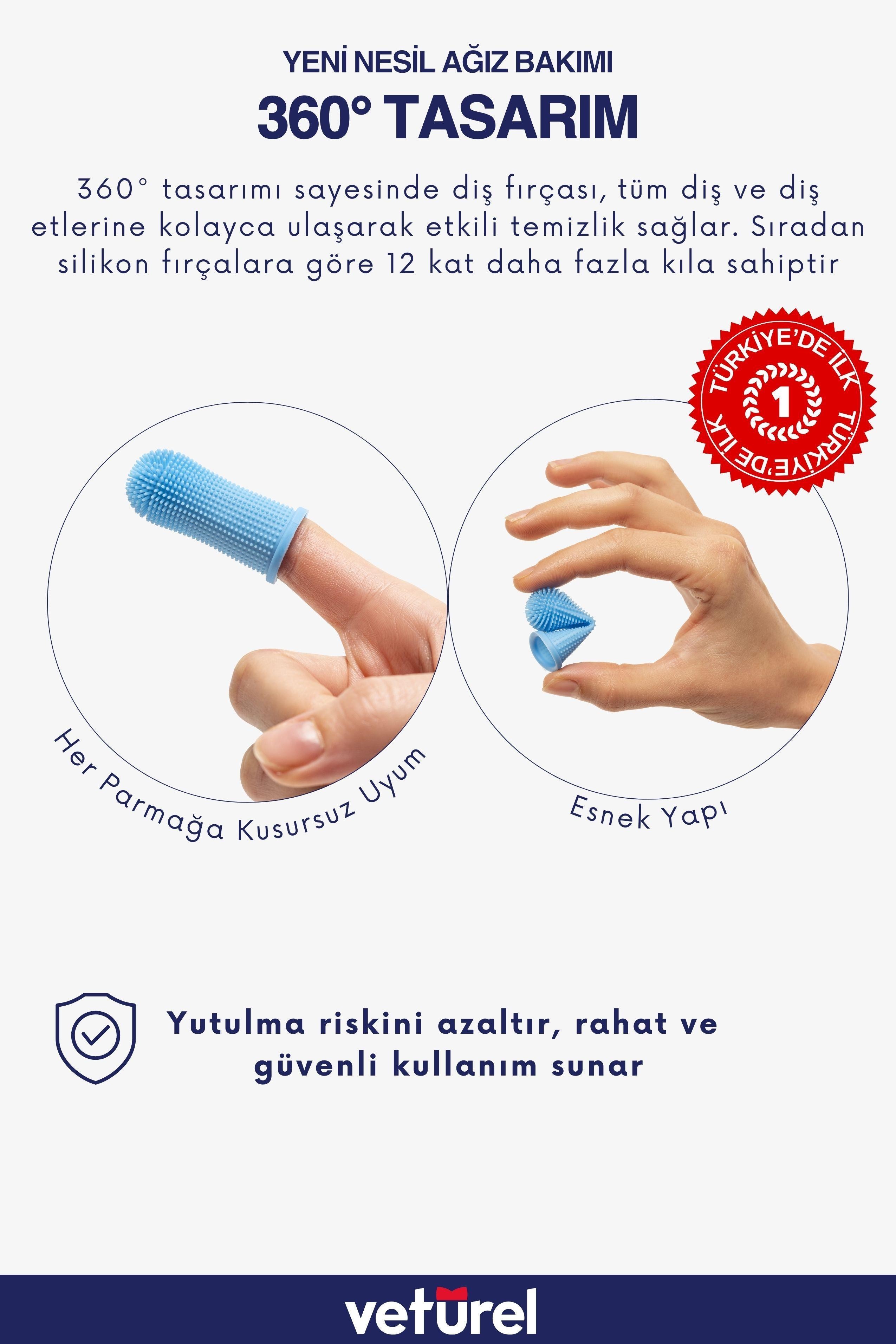 Köpek Diş Fırçası 360 Yumuşak Parmak Fırça Gıda Silikon Fırça Plak Tartar Hijyenik Saklama Kutulu