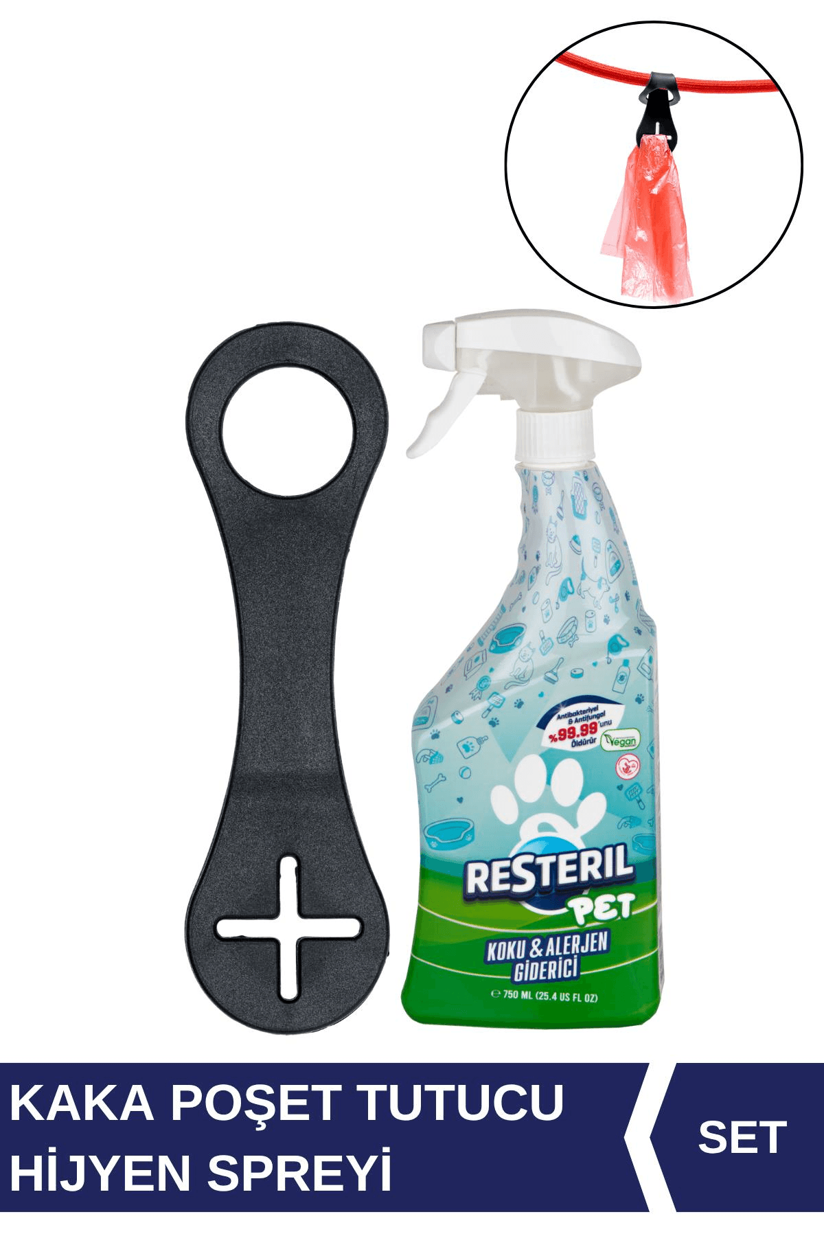 Köpek Kaka Poşeti Taşıma Aparatı + Parfümsüz Koku Alerjen Giderici Mama Kabı Temizleyici Sprey 750ml