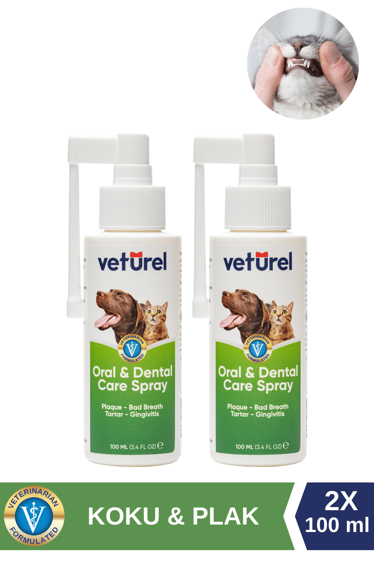 Kedi Ağız Kokusu Giderici Diş Eti Yarası Plak Tartar Önleyici Köpek Ağız Kokusu Günlük Sprey 2x100ml