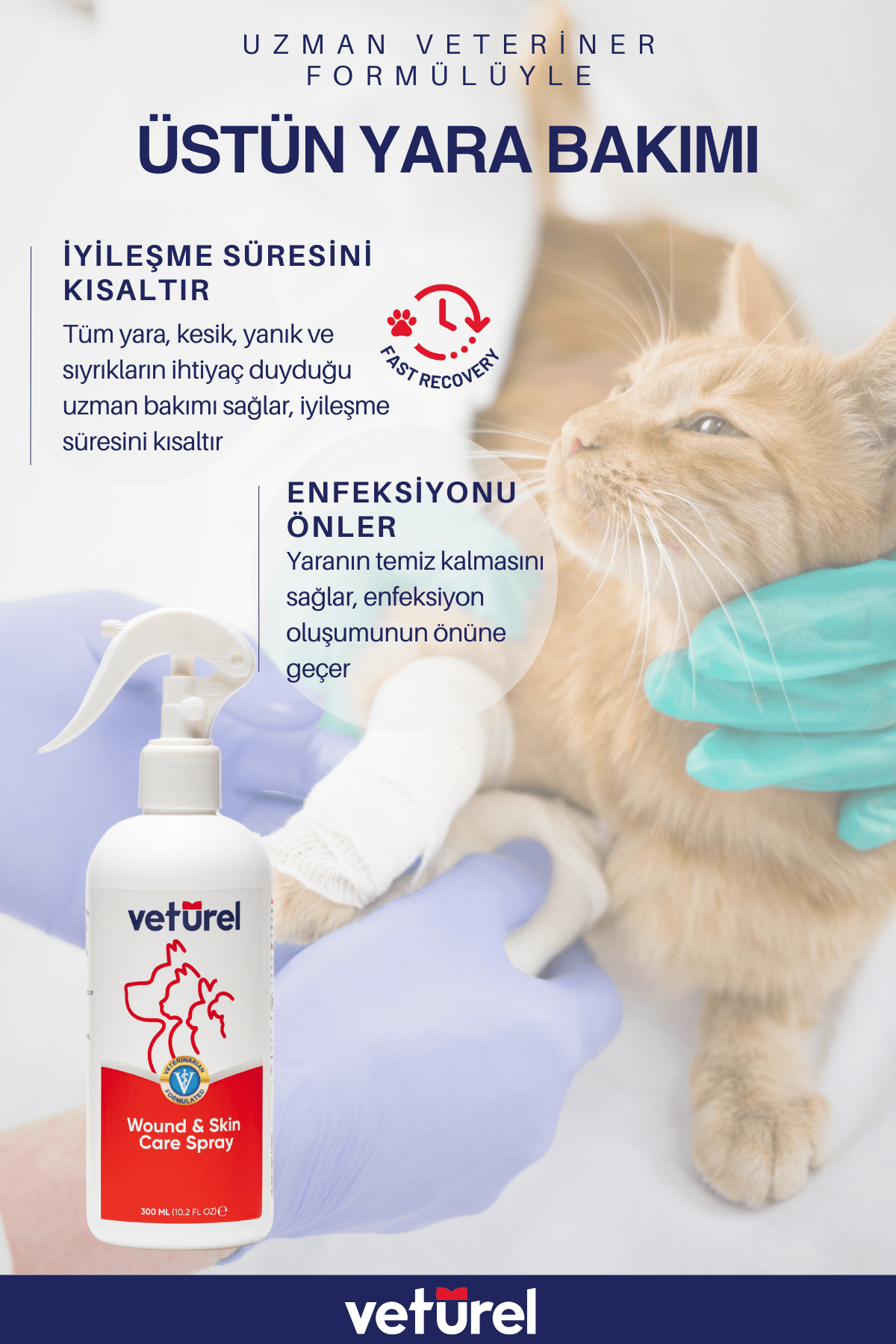 Kedi Köpek Yara Deri Günlük Bakımı Saf Hipokloröz Yanık Kızarıklık Tahriş Hot Spot Yara Spreyi 300ml