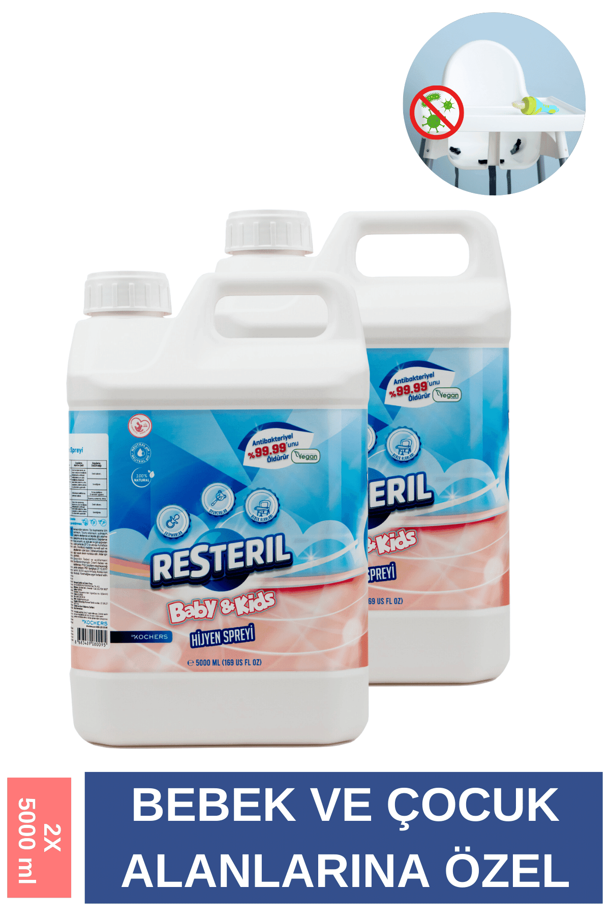 Bebek Çocuk Yenidoğan Hassas Alkolsüz Dezenfektan Sprey Oyuncak Biberon Emzik Temizleyici 2x5LT