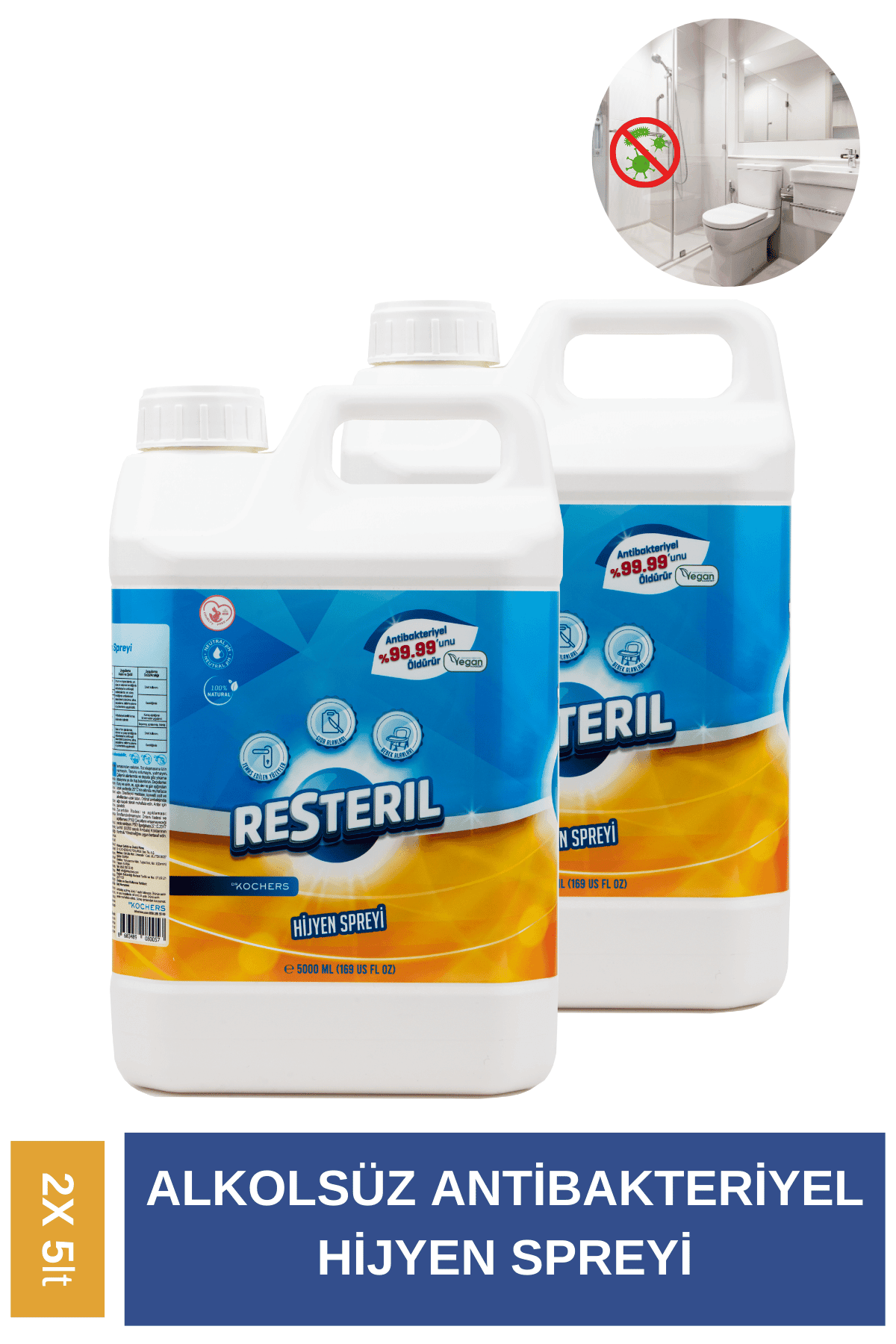 Antibakteriyel Banyo ve Mutfak Temizleyici Buzdolabı Klozet Dezenfektan Sprey Yüzey Temizleyici 2x5L