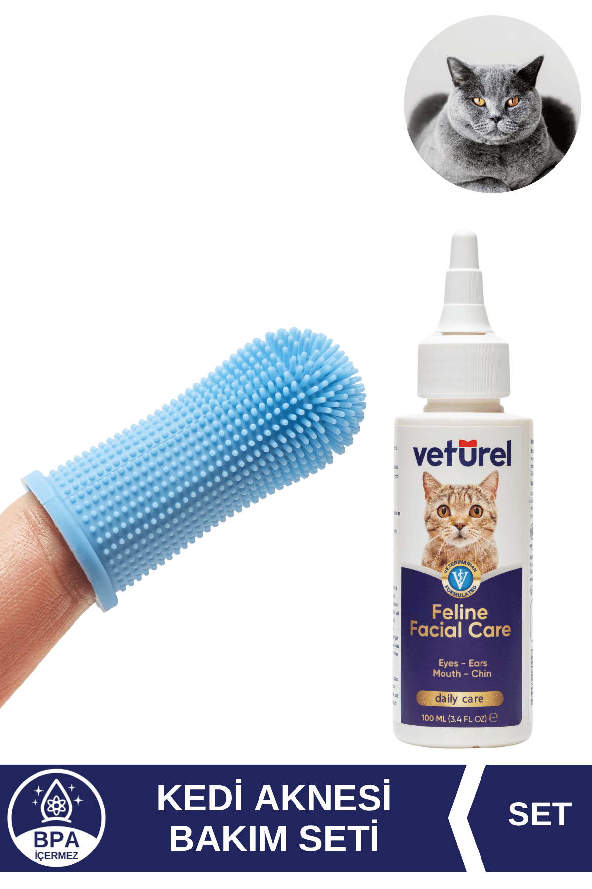 Kedi Akne Bakım Set Çene Aknesi Çene Yarası Siyah Nokta Silikon Yumuşak 360 BPA'sız Parmak Fırça