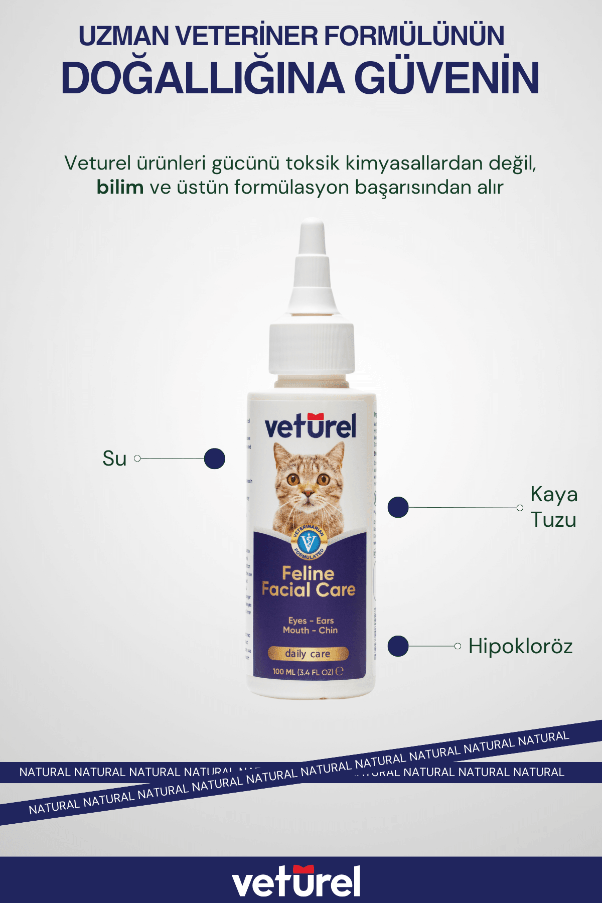 Günlük Kedi Yüz Temizleme Kulak Burun Göz Ağız Çene Aknesi Gözyaşı Lekesi Bakım Spreyi 3x100ml