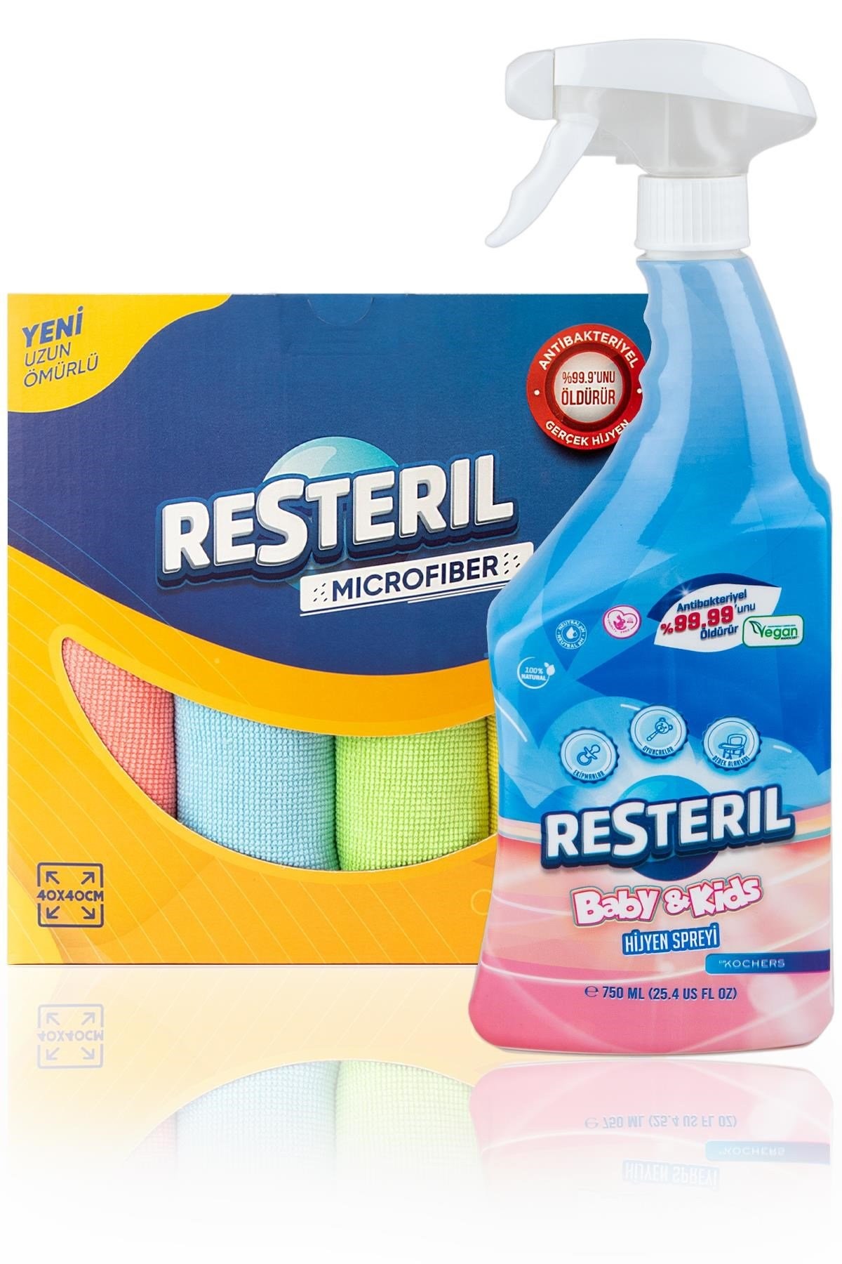Antibakteriyel Anaokulu Kreş Yüzey Temizleyici Hijyen Seti 750ml+Uzun Ömürlü 4'lü Mikrofiber Bez