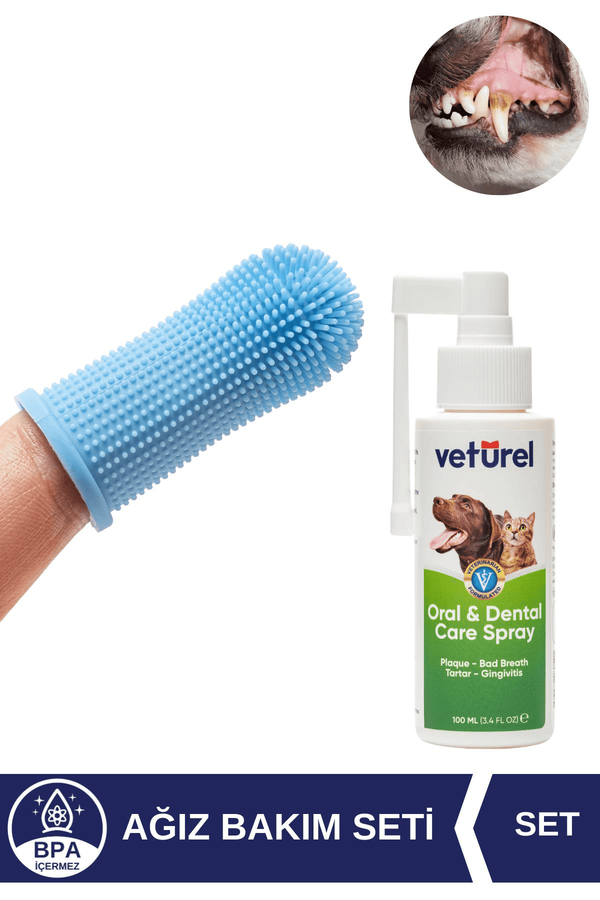 Köpek Ağız Bakım Seti Pratik Köpek Diş Fırçası Silikon Fırça Köpek Ağız Kokusu Spreyi Plak Tartar