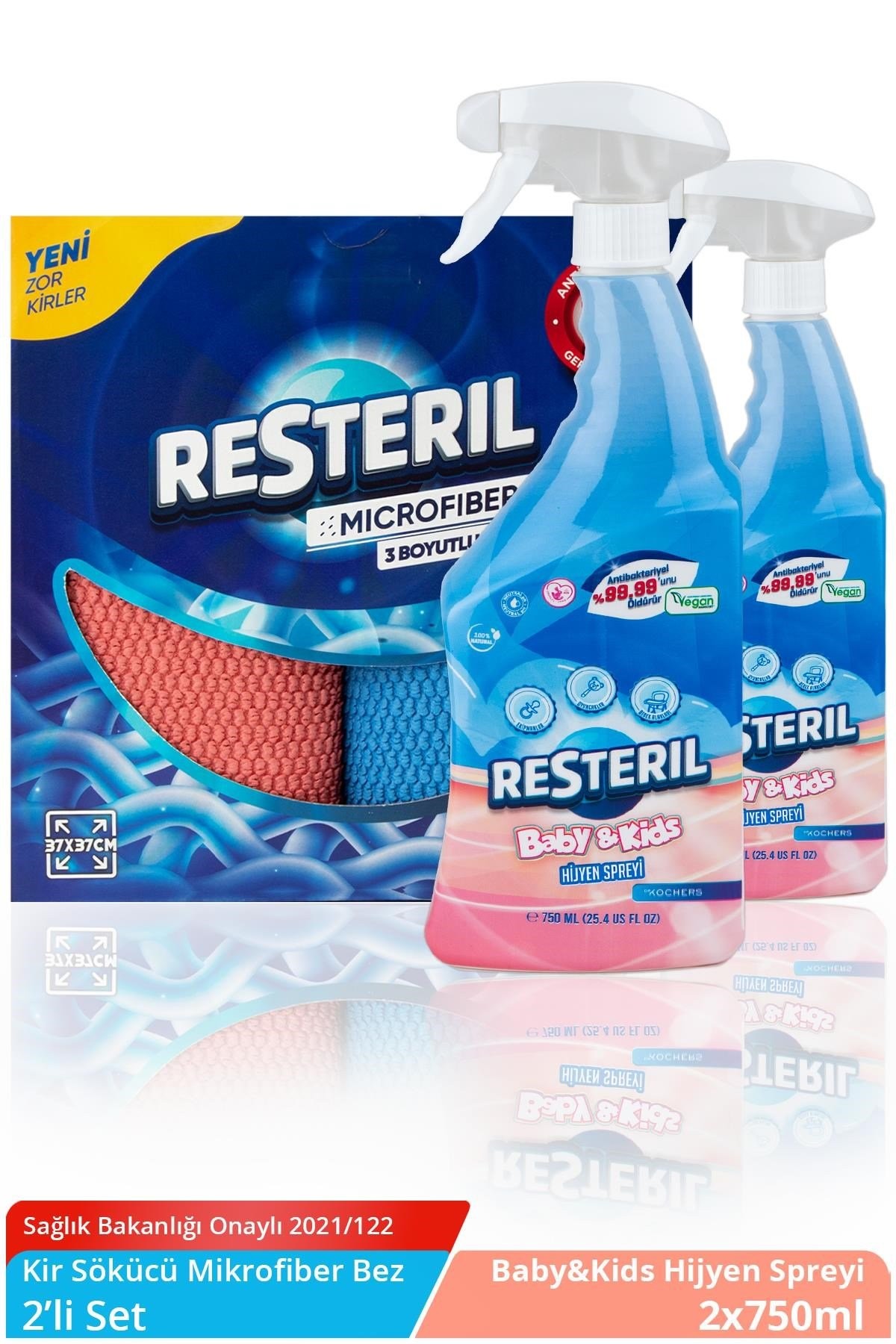 Antibakteriyel Bebek Çocuk Eşyaları Temizleyici Hijyen Seti 2x750ml+Kir Sökücü 2'li Mikrofiber Bez