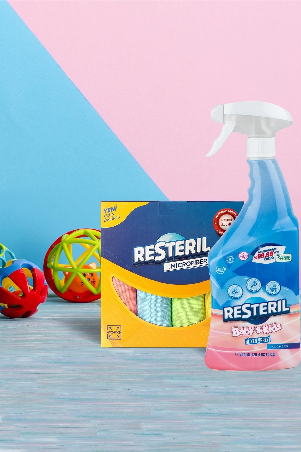 Antibakteriyel Anaokulu Kreş Yüzey Temizleyici Hijyen Seti 750ml+Uzun Ömürlü 4'lü Mikrofiber Bez