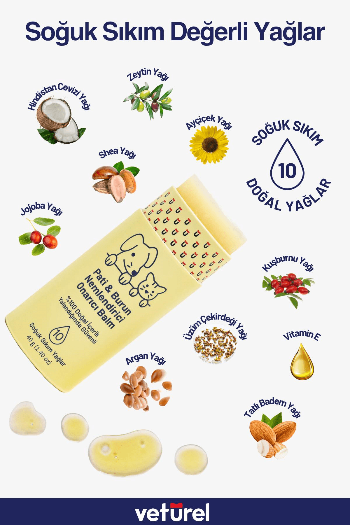 Pati Balm Kedi Köpek %100 Doğal Nemlendirici Stick Dirsek Burun Koruyucu Onarıcı Bakım - 2x40gr