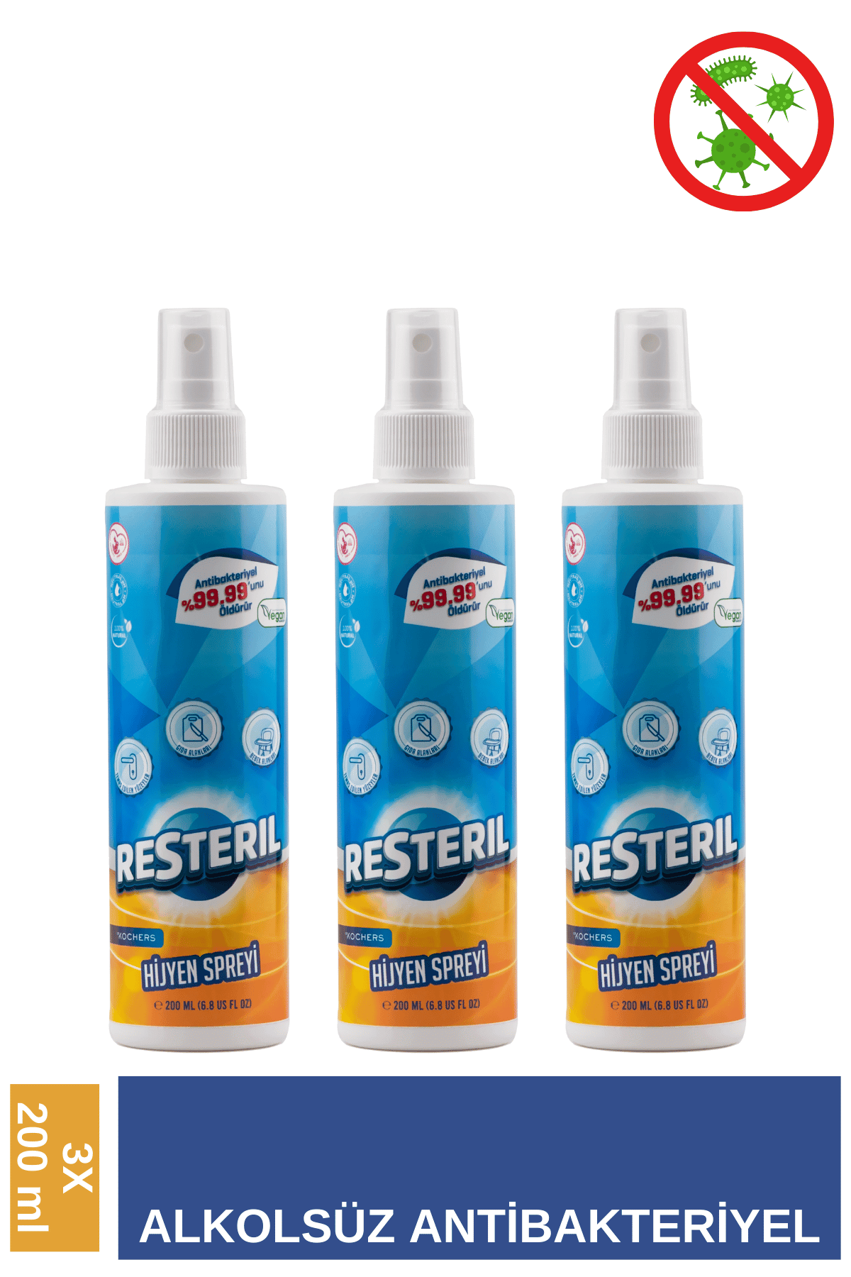 Antibakteriyel Alkolsüz Klozet Temizleyici Banyo Mutfak Yüzey Dezenfektan Sprey Seyahat Boy 3x200ml