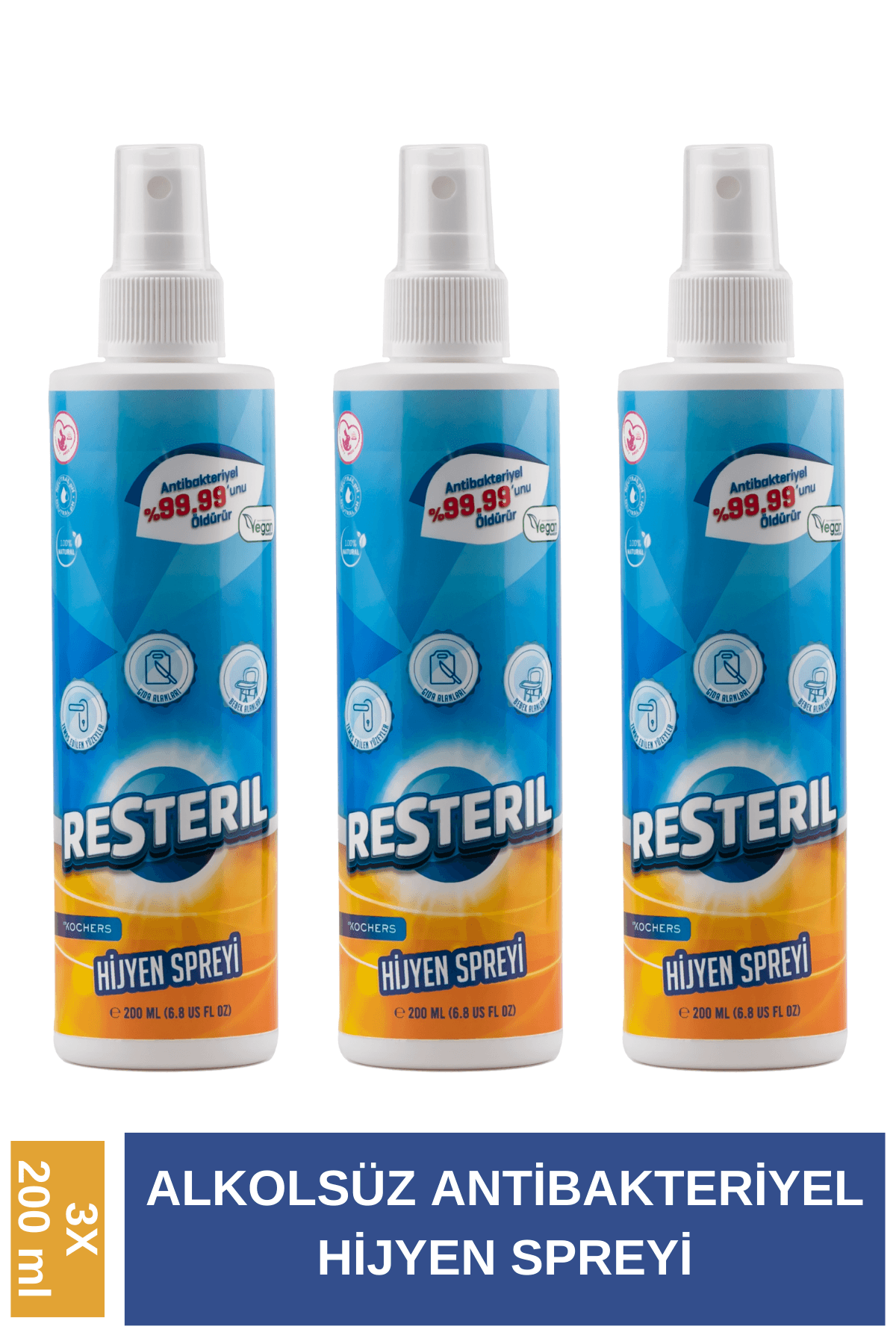 Antibakteriyel Alkolsüz Klozet Temizleyici Banyo Mutfak Yüzey Dezenfektan Sprey Seyahat Boy 3x200ml