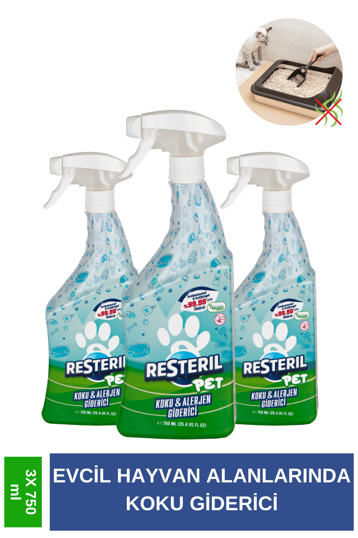 Koku Giderici Kedi Alerjisi Köpek Yatağı Çiş Kusma Dezenfektan Etkiili Yüzey Temizleyici 3x750ml