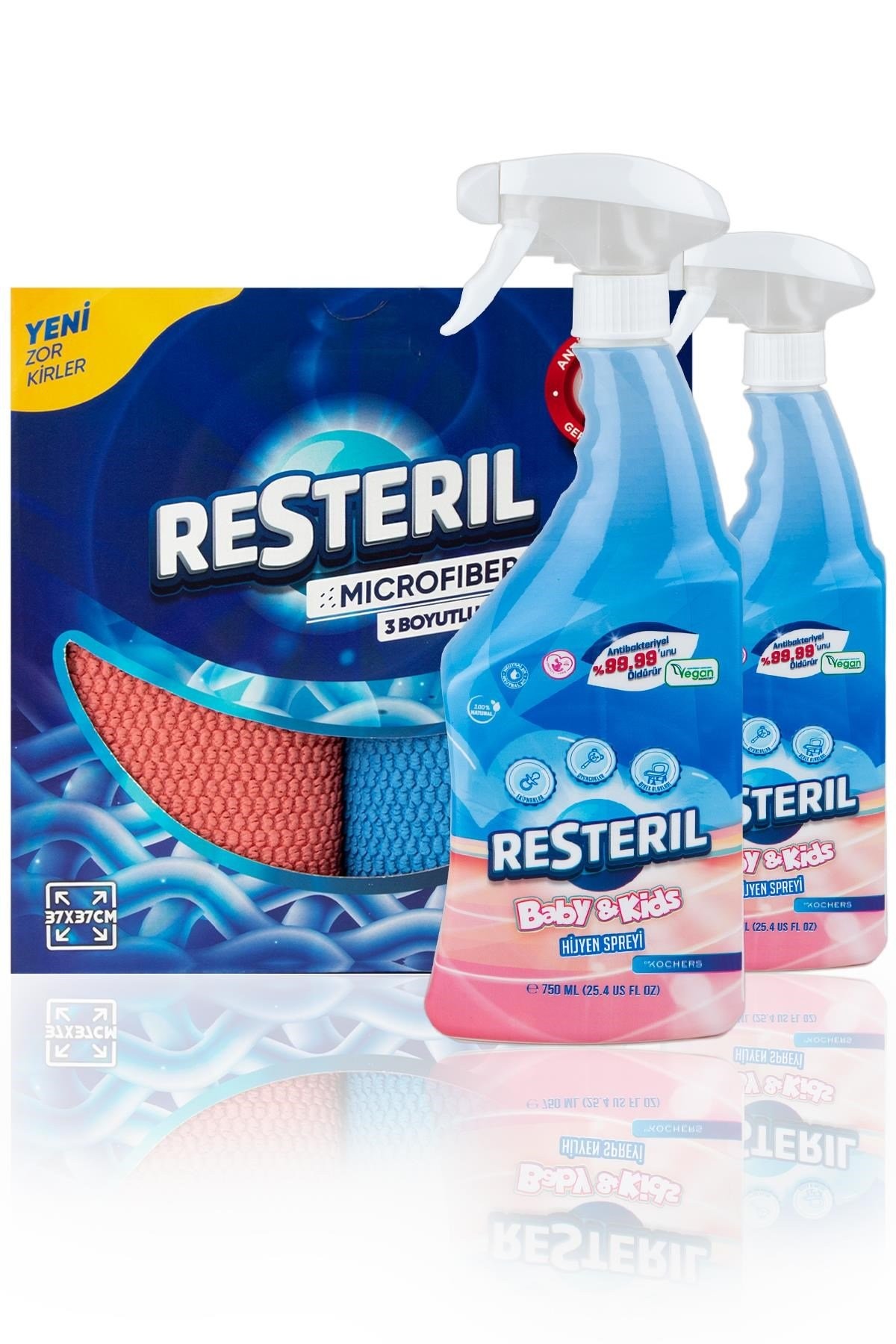 Antibakteriyel Bebek Çocuk Eşyaları Temizleyici Hijyen Seti 2x750ml+Kir Sökücü 2'li Mikrofiber Bez
