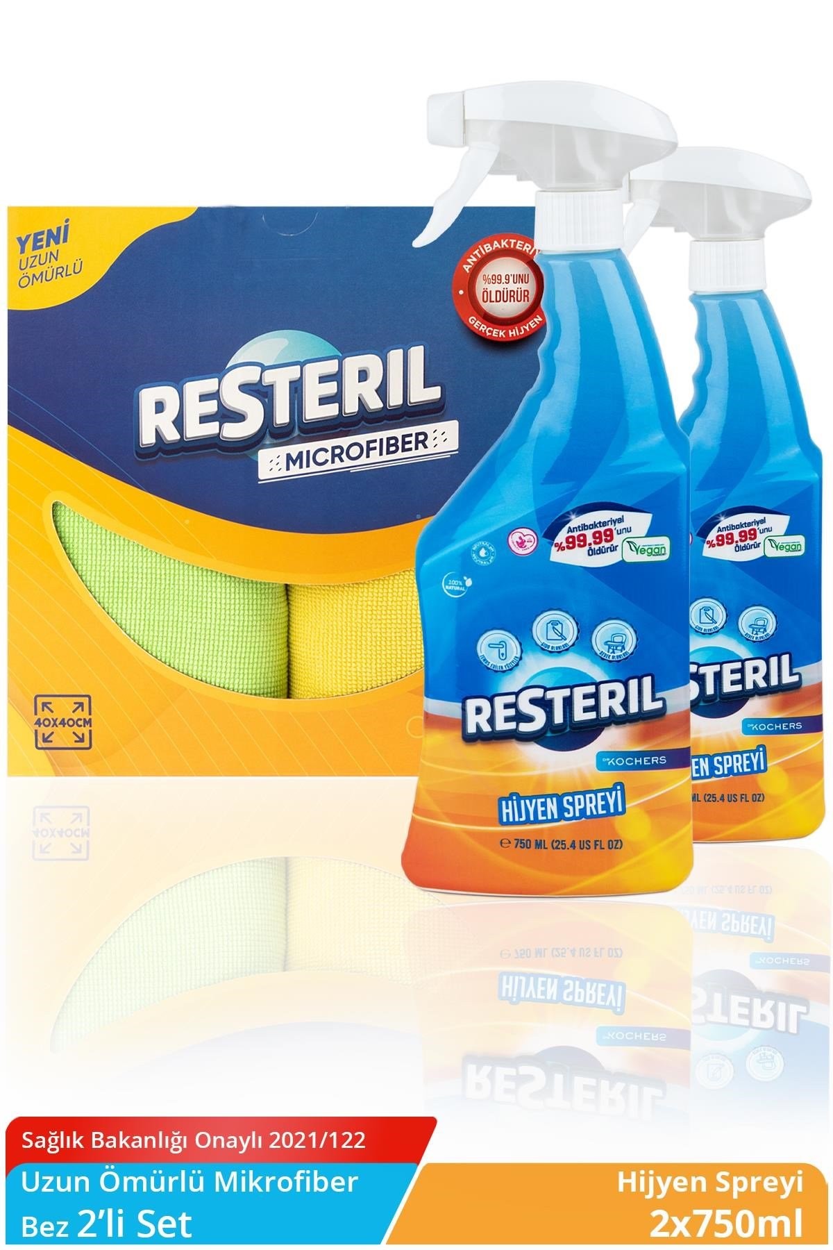 Antibakteriyel Anti Koku Doğal Yüzey Temizleyici Mutfak Hijyen Seti 2x750ml+2'li Mikrofiber Bez