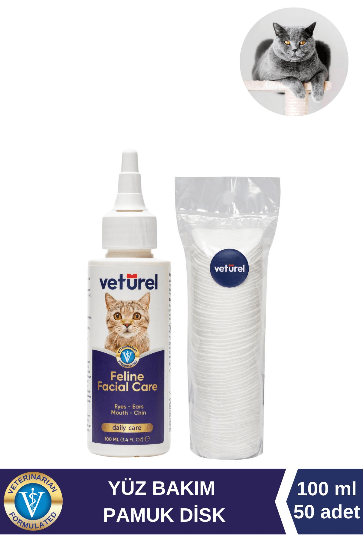 Veturel Feline Facial Yüz Bakım Solüsyonu & Disk Pamuk Set