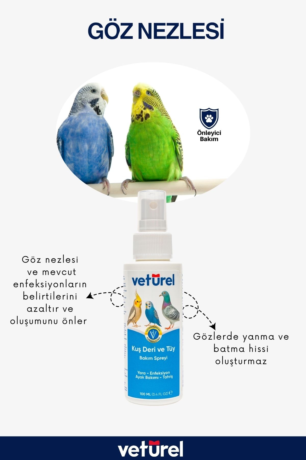 Muhabbet Kuşu Güvercin Sultan Papağanı Deri Tüy Bakım Spreyi Alkolsüz Zararsız Veteriner Formülü