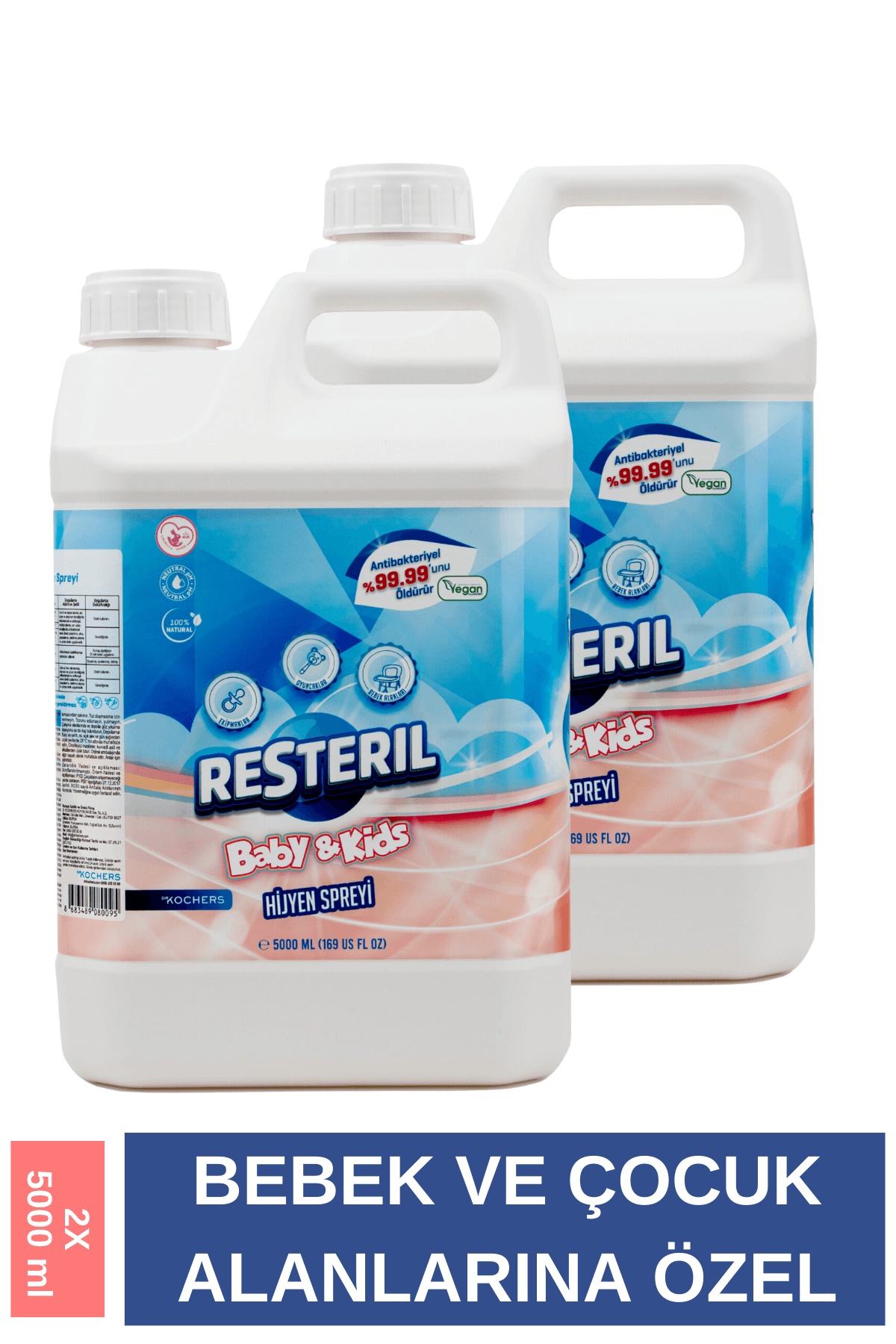 Bebek Çocuk Yenidoğan Hassas Alkolsüz Dezenfektan Sprey Oyuncak Biberon Emzik Temizleyici 2x5LT