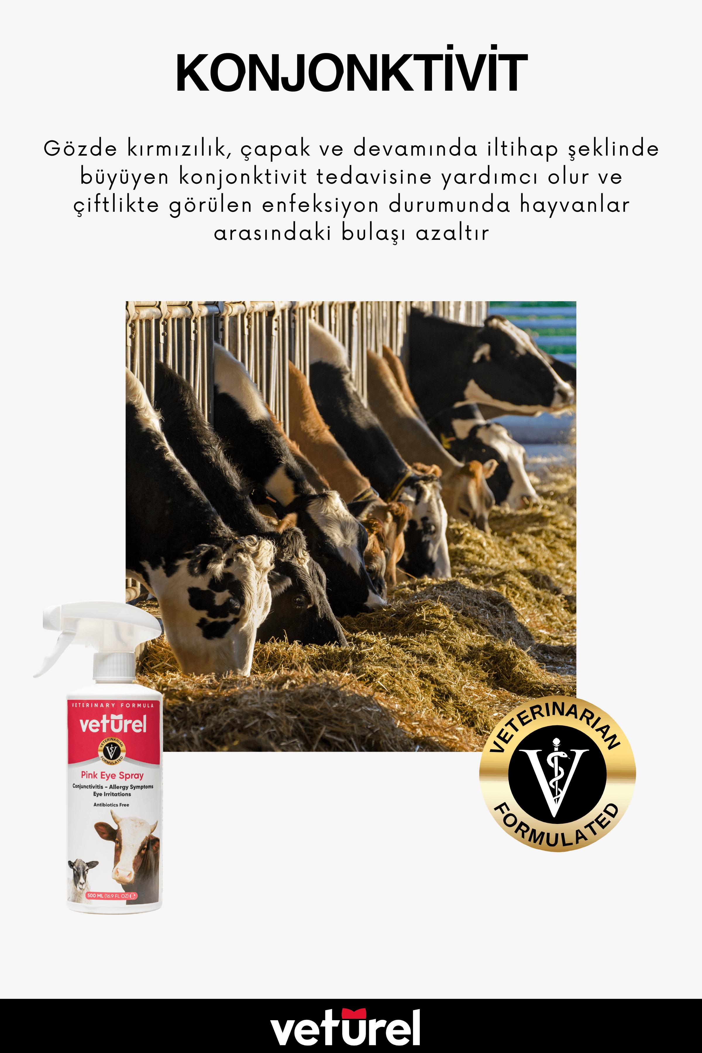 Göz Bakım İnek Koyun Çiftlik Hayvanı Göz Kızarıklığı Konjonktivit Bakımı Mukus Yıkama Spreyi 500ml