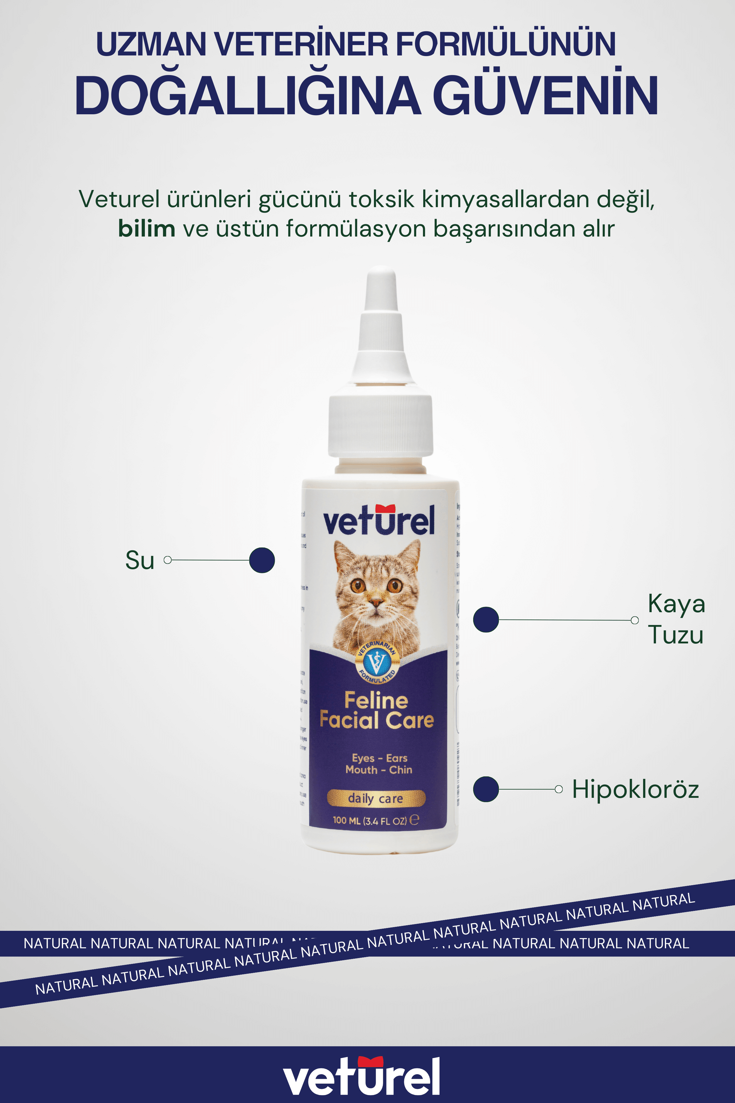 Kedi Yüz Temizleme Solüsyonu Kedi Aknesi Gözyaşı Lekesi Göz Damlası Akıntı Kaşıntı Bakımı 100ml