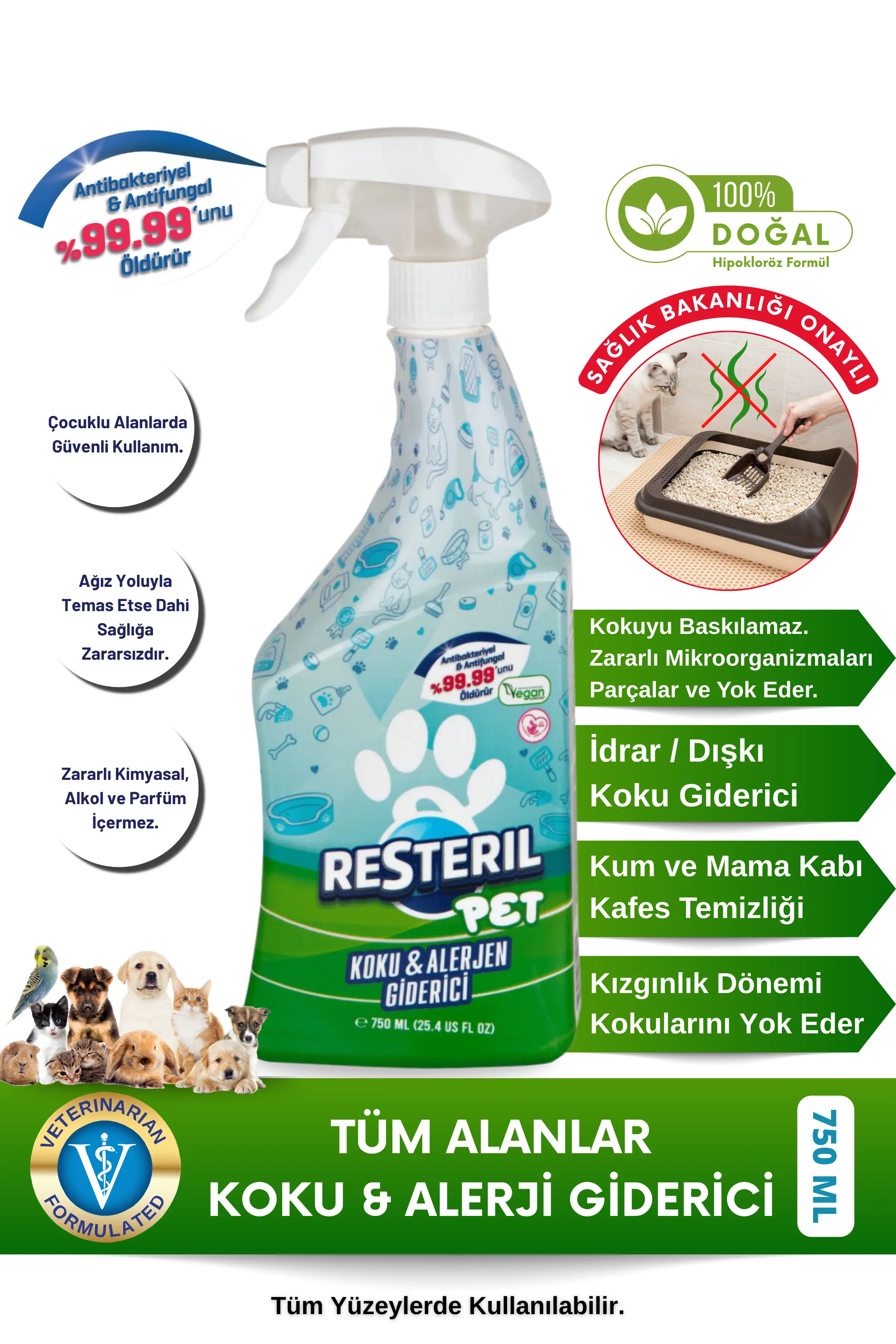 Resteril Pet tüm alanlar koku ve alerji giderici hijyen spreyi 750 ml