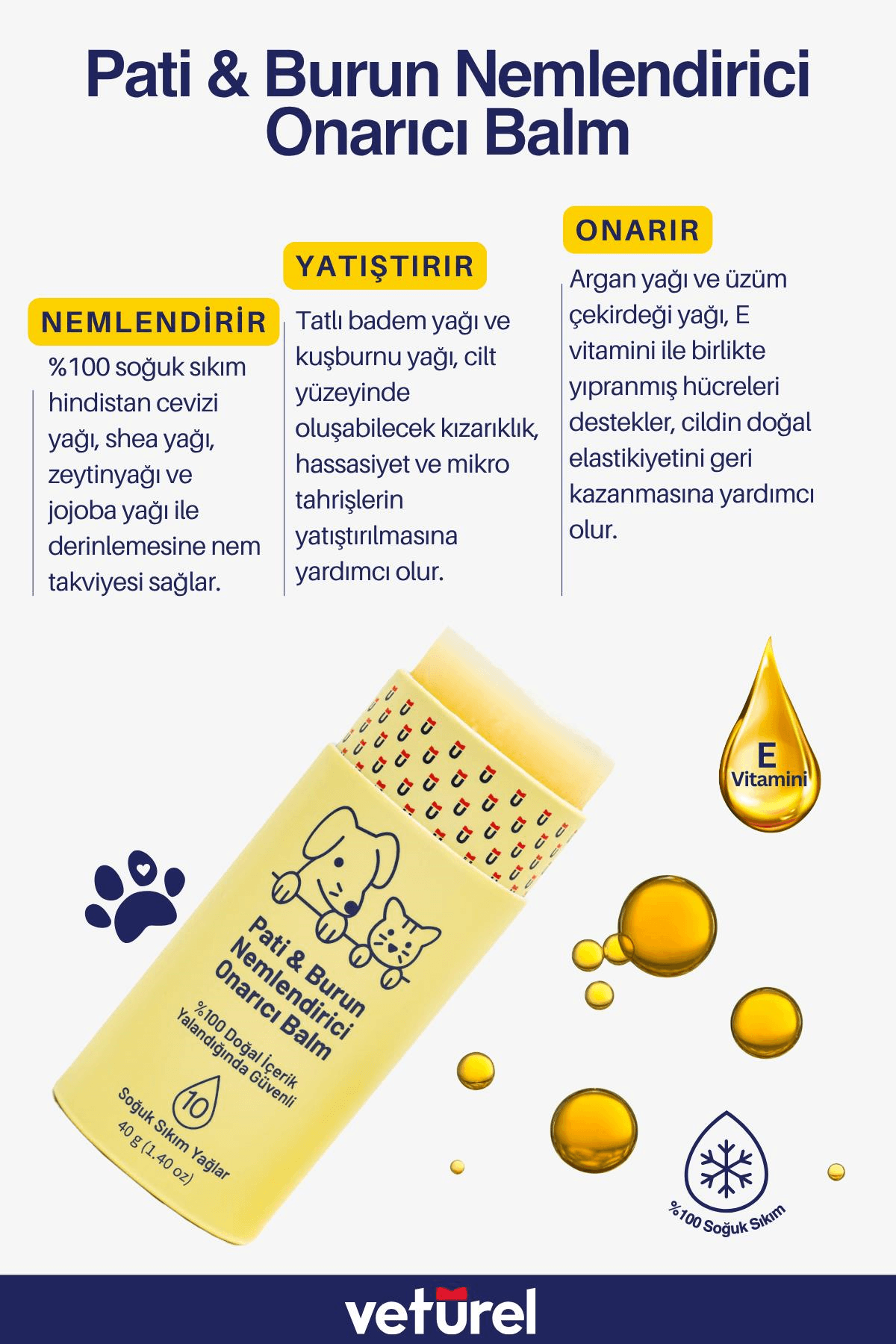 Pati Balm %100 Doğal Kedi Köpek Nemlendirici 40gr + Pati Temizleme Spreyi Koku ve Kir Giderici 300ml