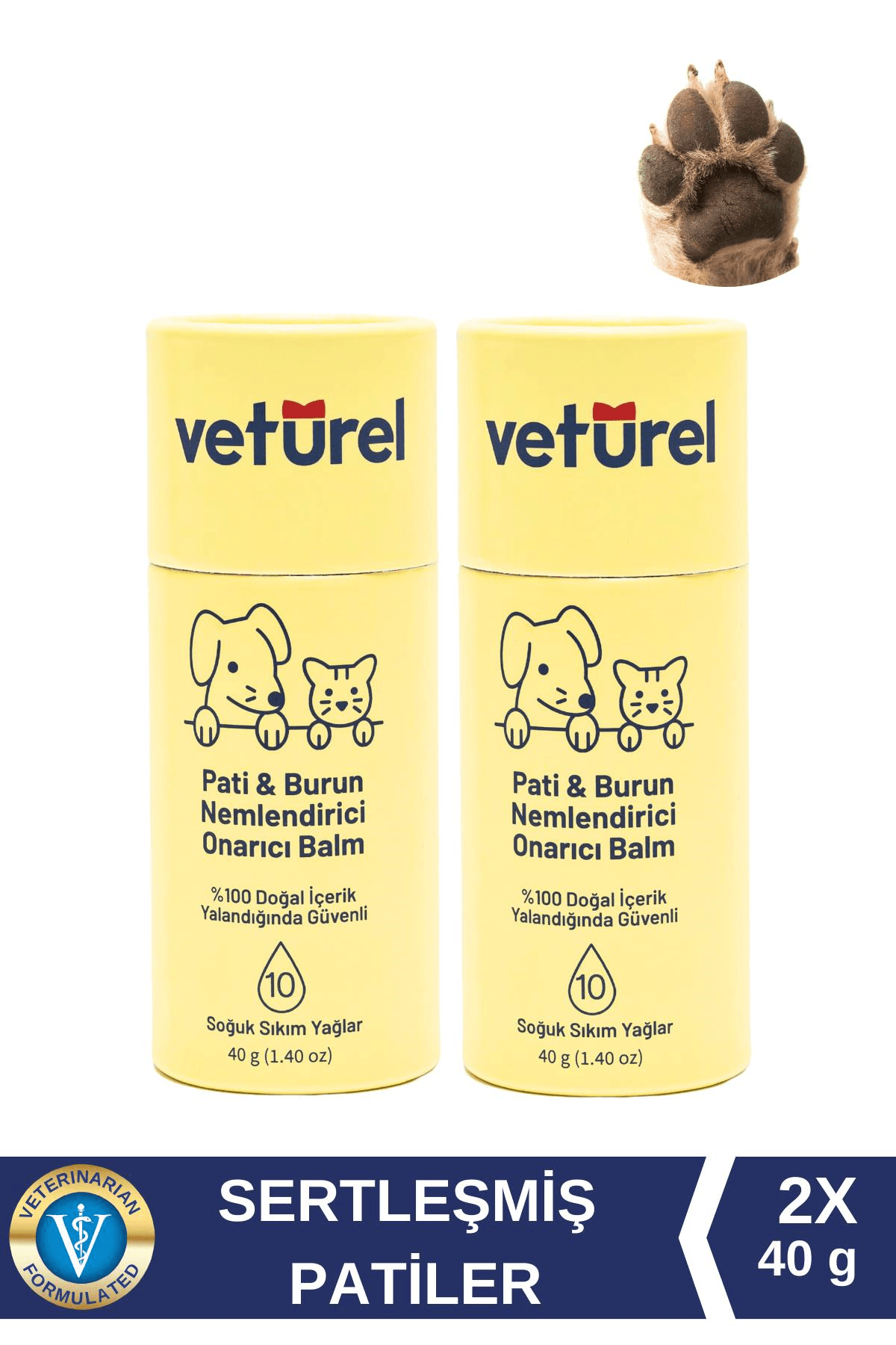Pati Balm Kedi Köpek %100 Doğal Nemlendirici Stick Dirsek Burun Koruyucu Onarıcı Bakım - 2x40gr
