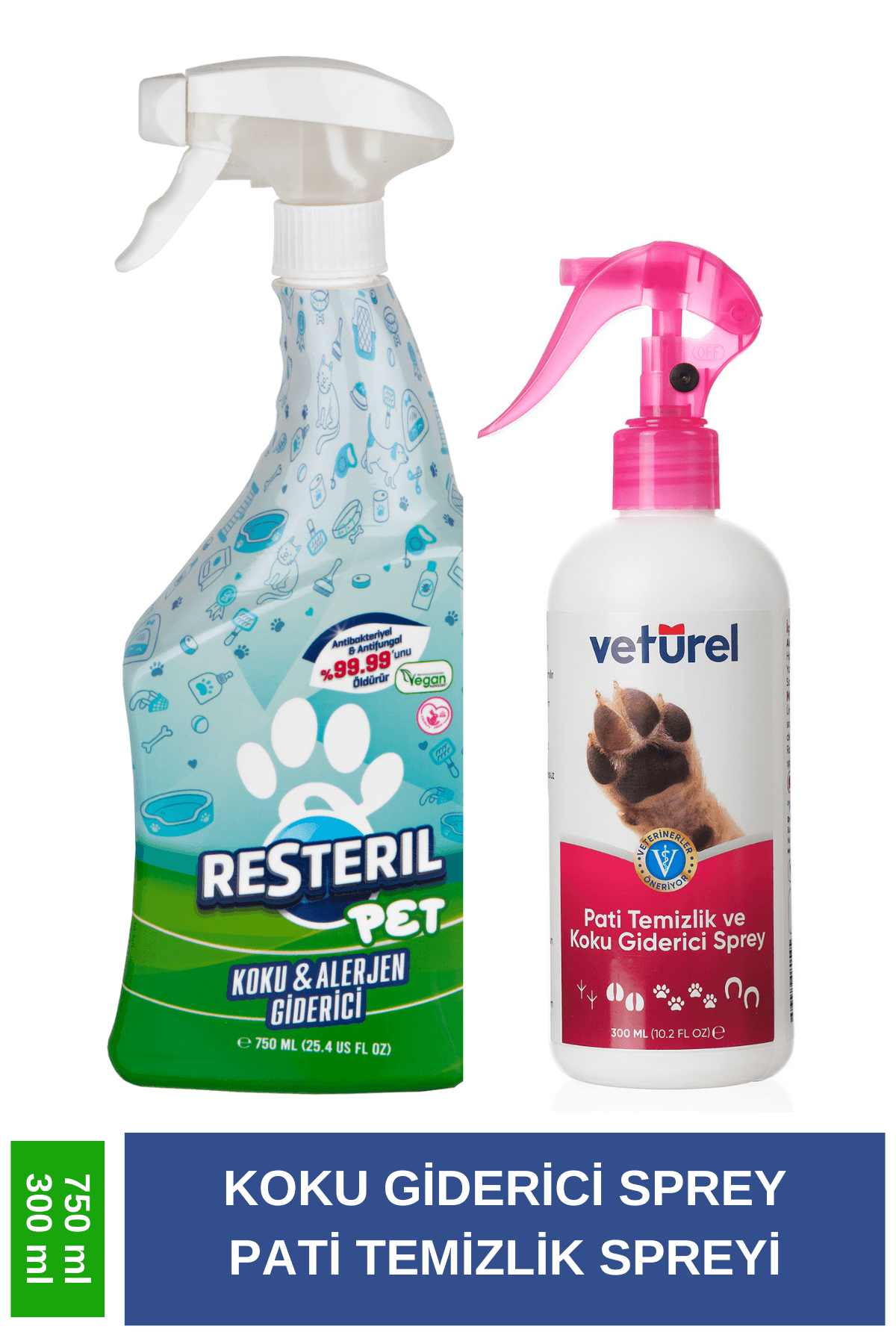 Pet Antibakteriyel Hipoalerjenik Hijyen Spreyi 750mL ve Pati Tüy Temizlik ve Koku Giderici 300mL Set