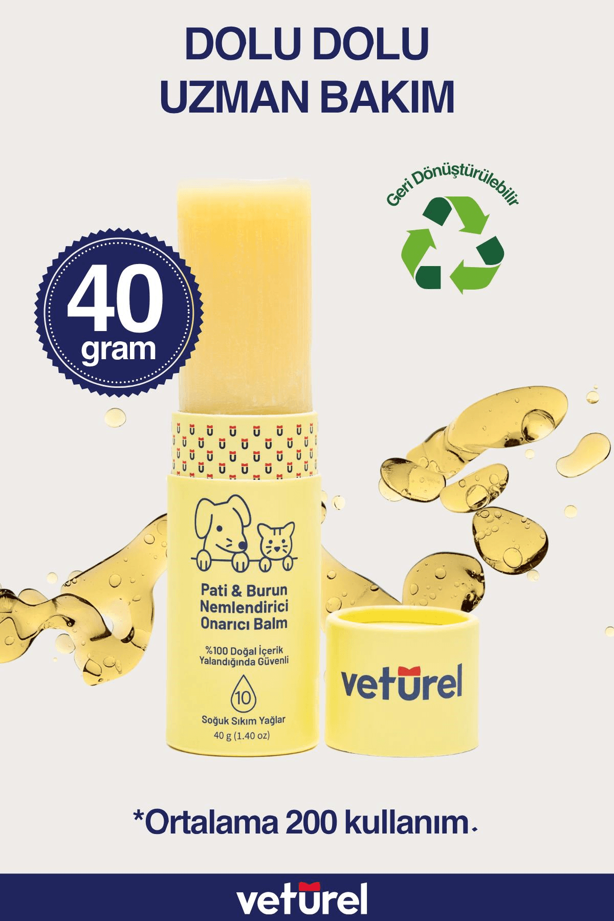 Pati Balm %100 Doğal Kedi Köpek Nemlendirici 40gr + Pati Temizleme Spreyi Koku ve Kir Giderici 300ml