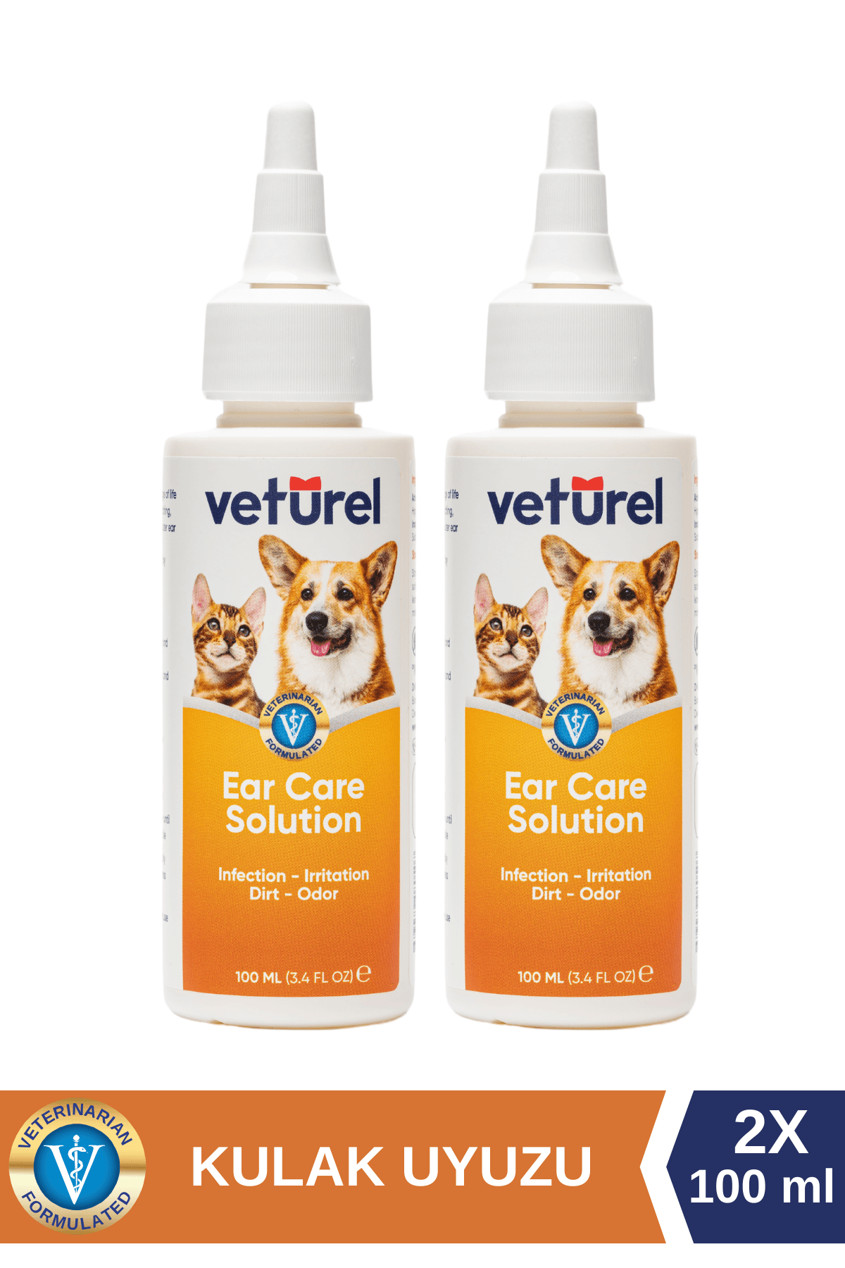 Köpek Kulak Temizleme Solüsyonu Kedi Kulak Uyuzu Kir Enfeksiyon Kaşıntı Koku Önleyici Damla 2x100ml