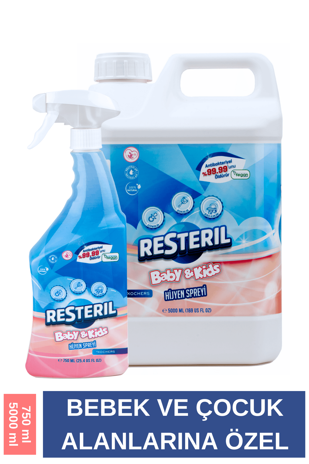 Resteril Hijyen Spreyi Baby&Kids 750x5000ml Bebek Mama Sandalyesi Oyuncak Temizleyici Dezenfektan